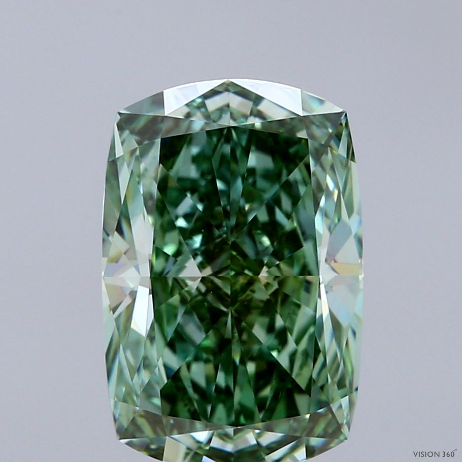 4.04ct Cushion FANCY VIVID GREEN VVS2 Lab Created Diamond
