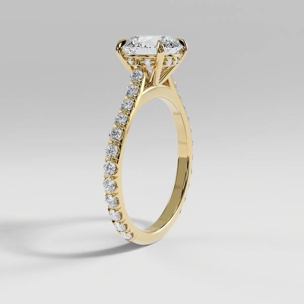 CHARLOTTE - Round Solitaire Engagement Ring with Pavé, Cathedral Band, and Hidden Halo