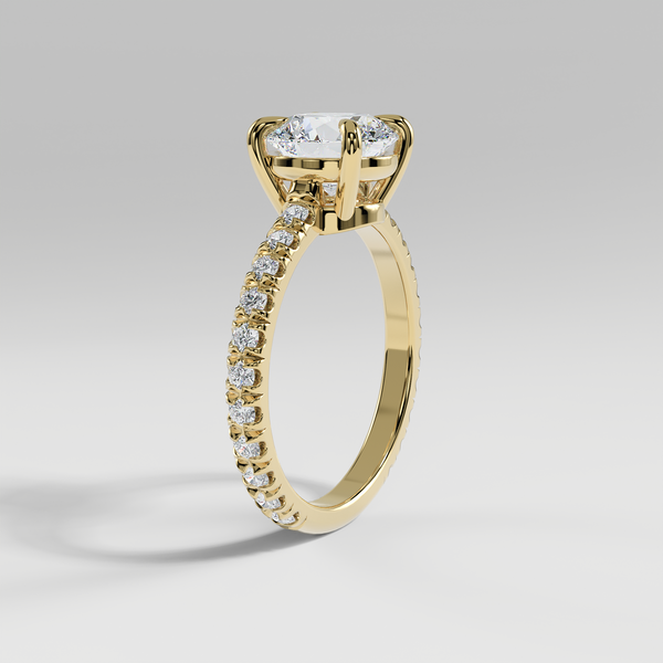 DELILAH - Round Solitaire Engagement Ring with Pavé Diamond Band and Low-Set Donut Basket