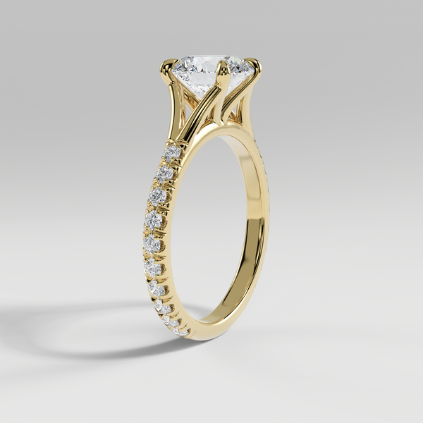 VICTORIA - Round Solitaire Engagement Ring with Pavé Diamond Split Band