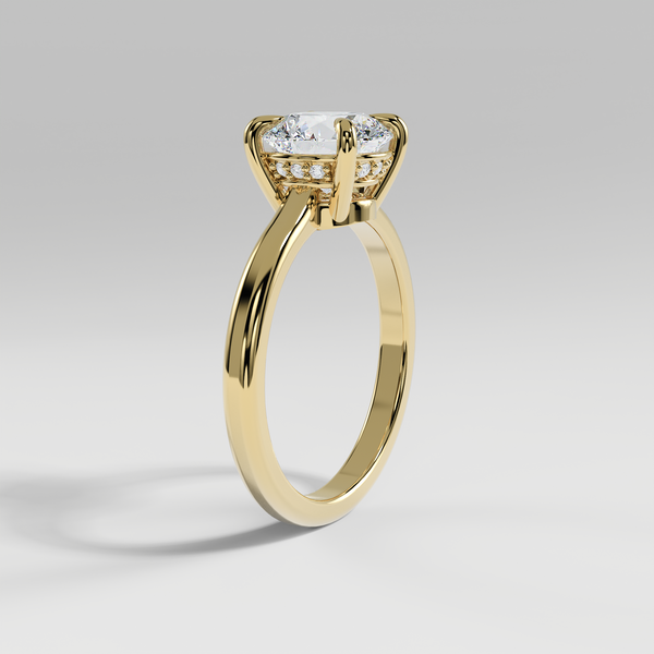 KAYLEE - Round Solitaire Engagement Ring with Hidden Halo and Low-Set Donut Basket Polished Band