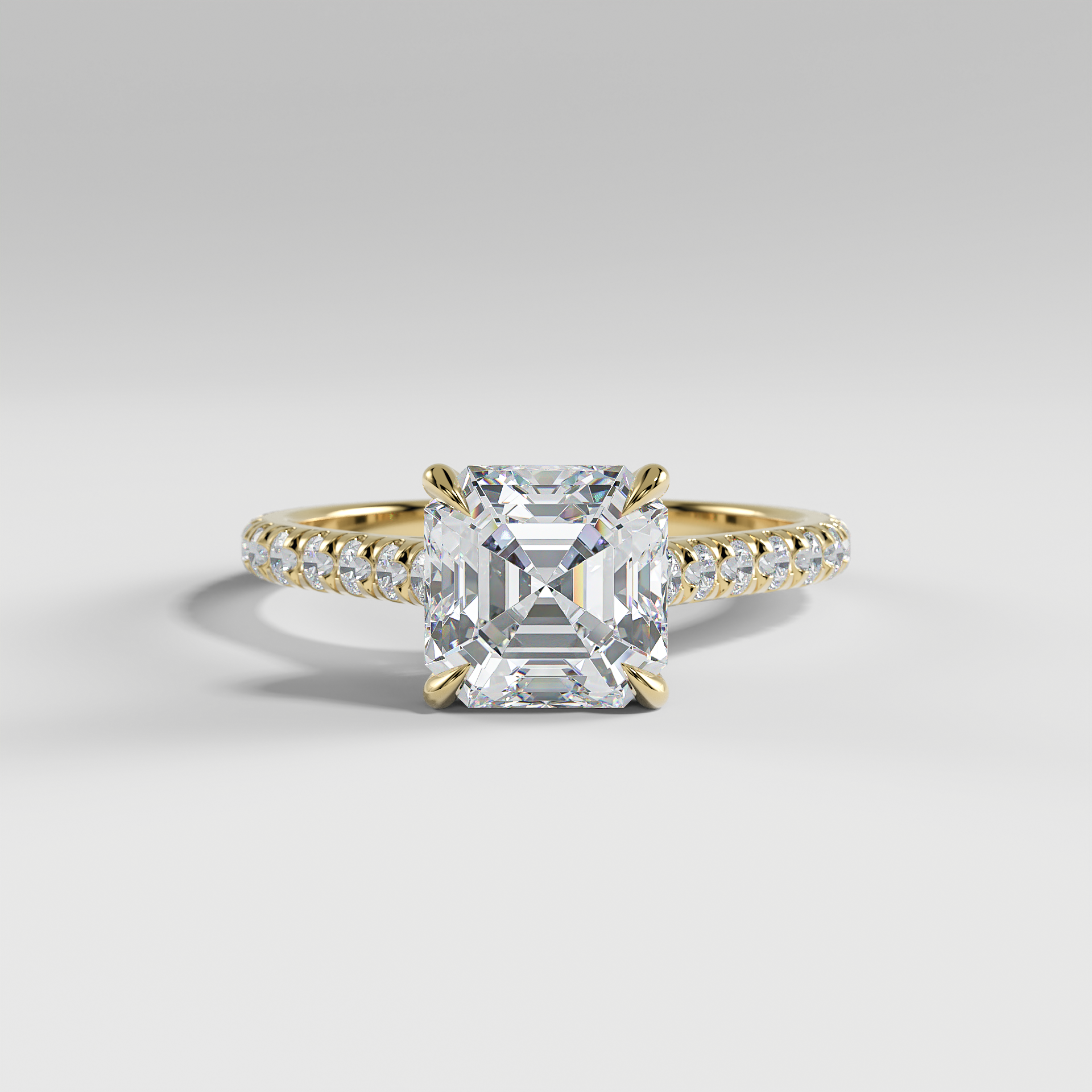 EVELYN - Asscher Solitaire Engagement Ring with Pavé Cathedral Band