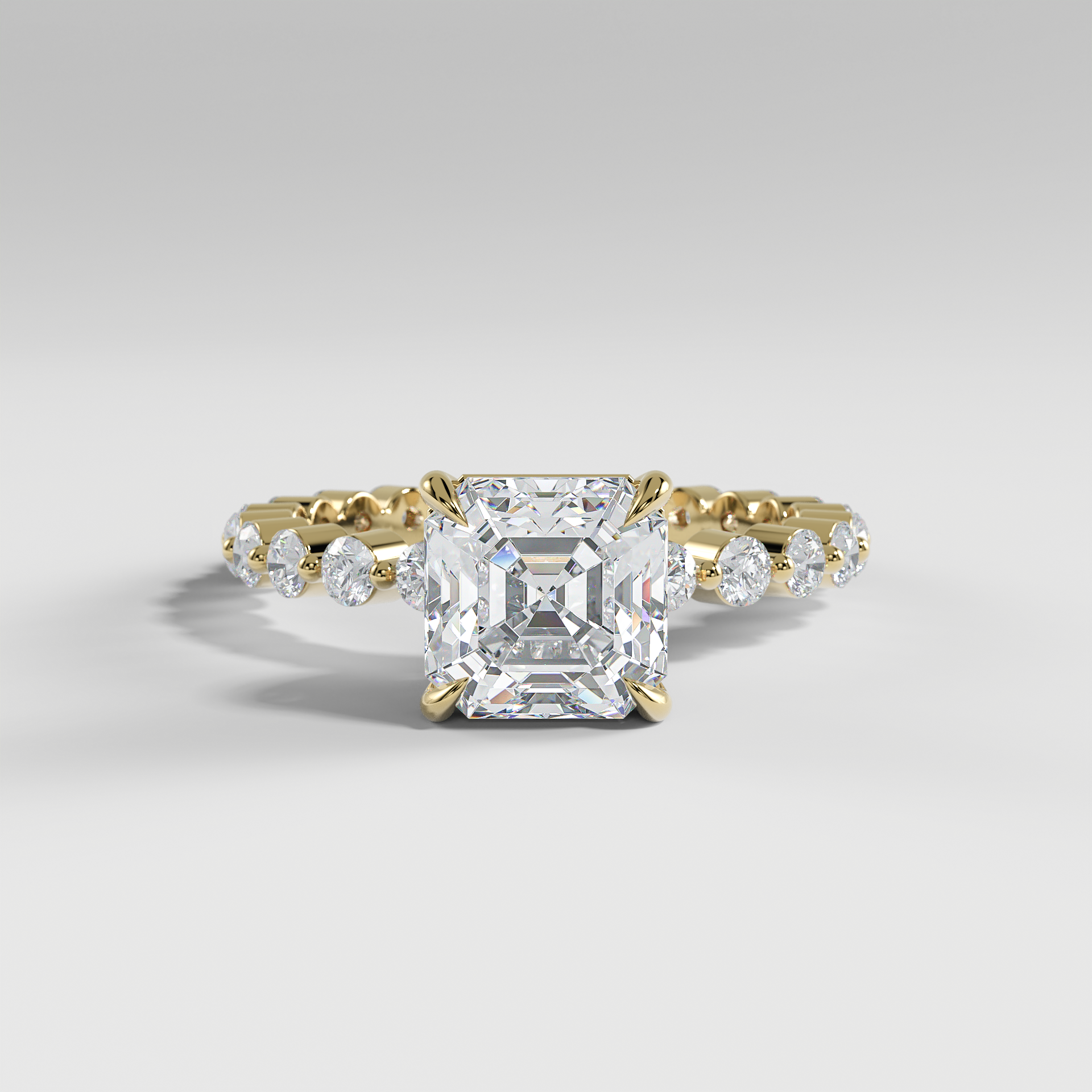 NAOMI - Asscher Solitaire Engagement Ring with Hidden Halo and 2.2mm Round Accent Diamonds