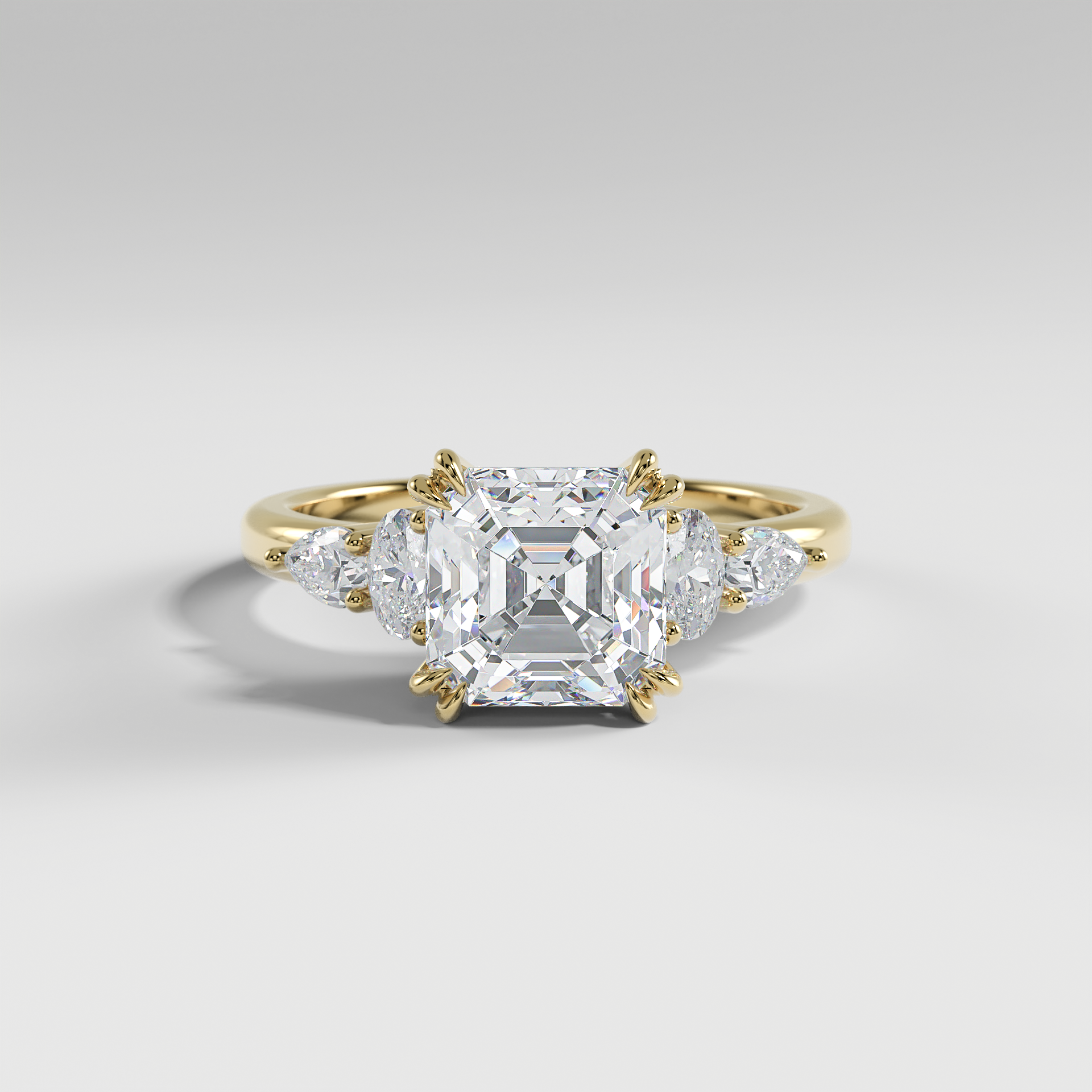 WILLOW - Asscher Five-Stone Diamond Ring with Oval & Pear Side Stones and Polished Band
