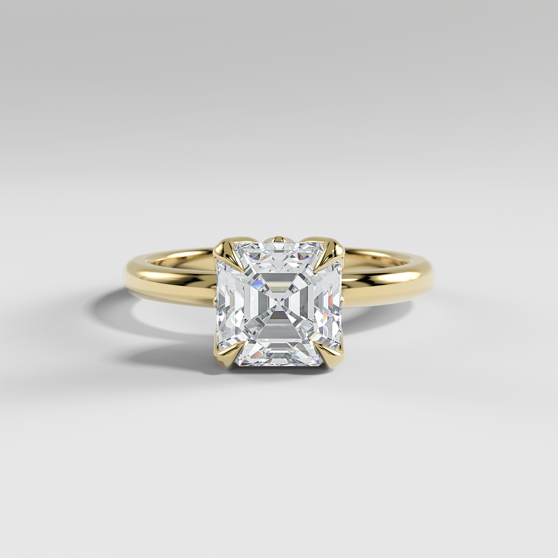 AUBREY - Asscher Solitaire Engagement Ring with Polished Band and Lotus Basket