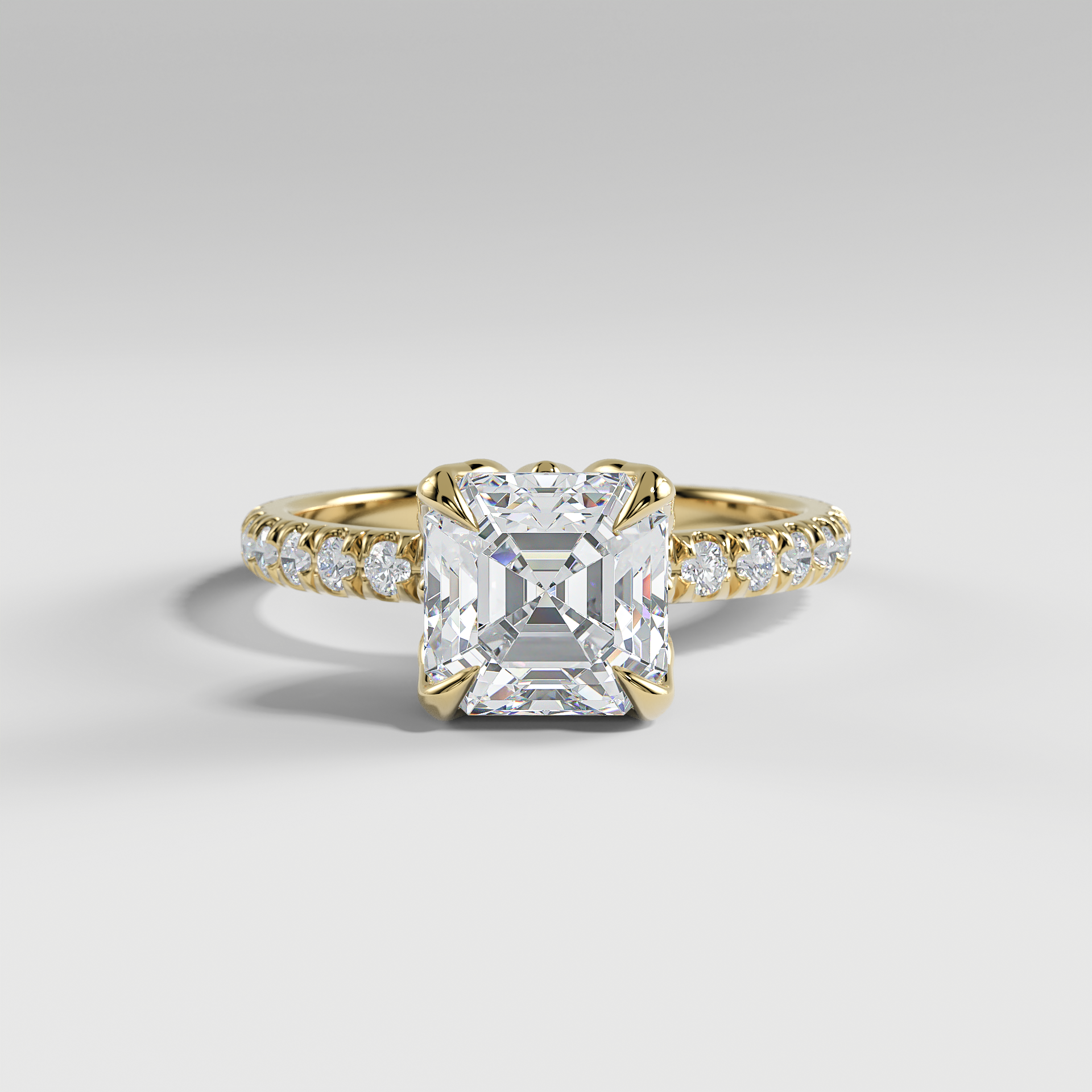 HAILEY - Asscher Solitaire Engagement Ring with Pavé Diamond Band and Lotus Basket