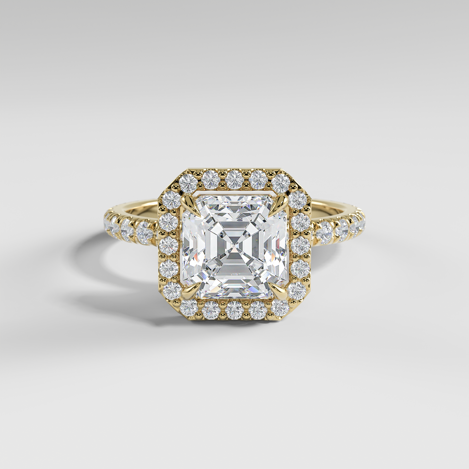 AVA - Asscher Halo Engagement Ring with Pavé Diamond Band