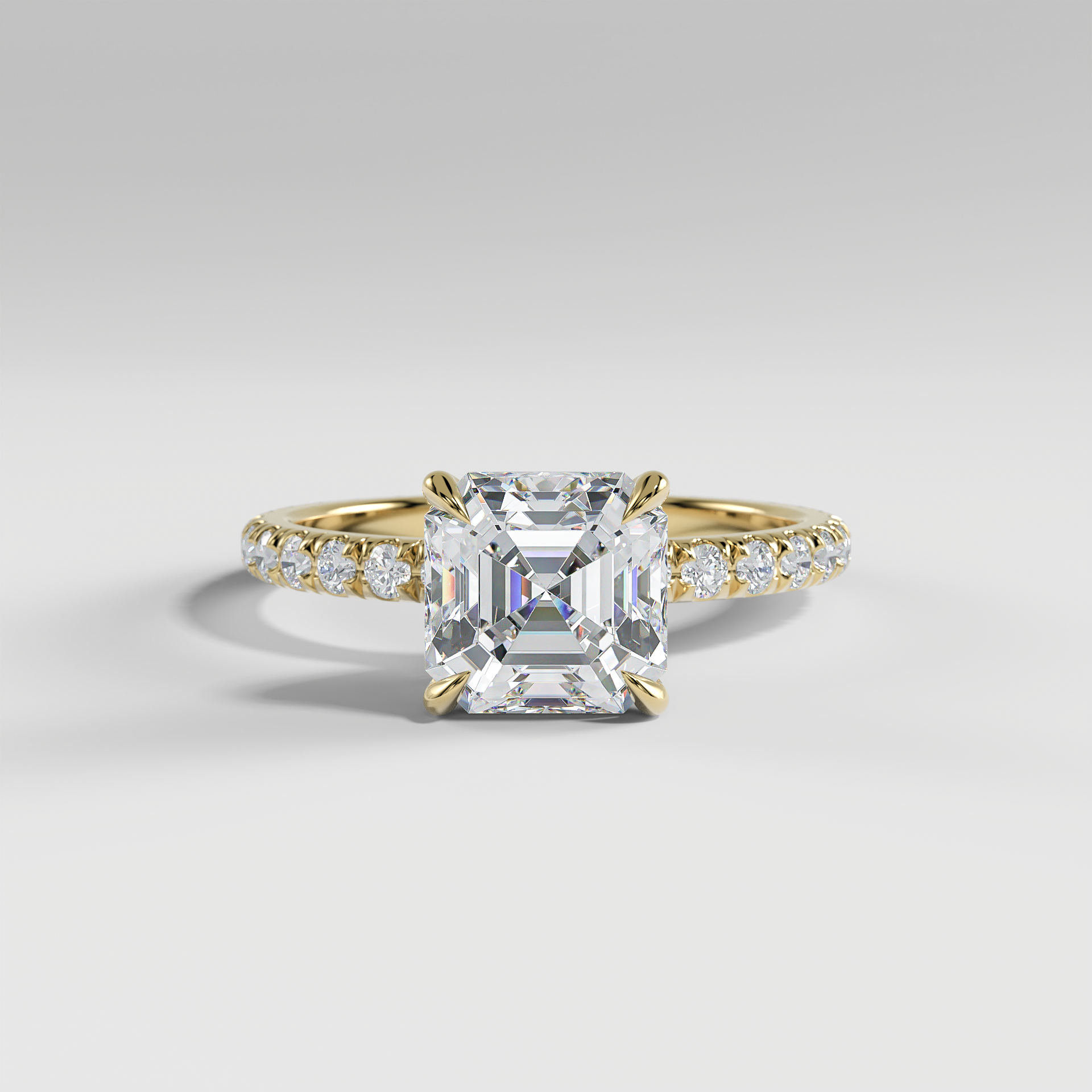 ISABELLA - Asscher Solitaire Engagement Ring with Pavé Diamond Band