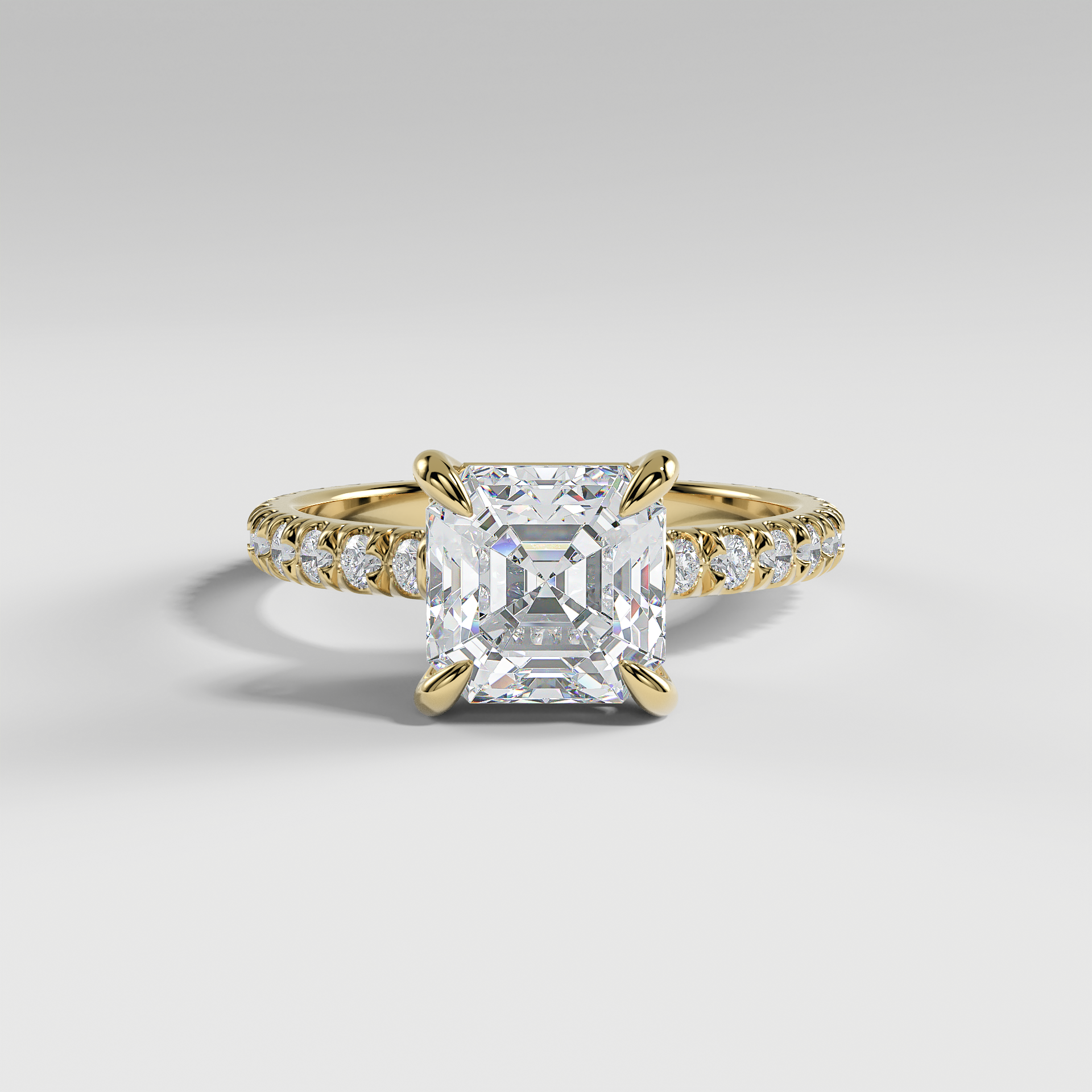 ELIZABETH - Asscher Solitaire Engagement Ring with Pavé Diamond Hidden Halo and Low-Set Donut Basket