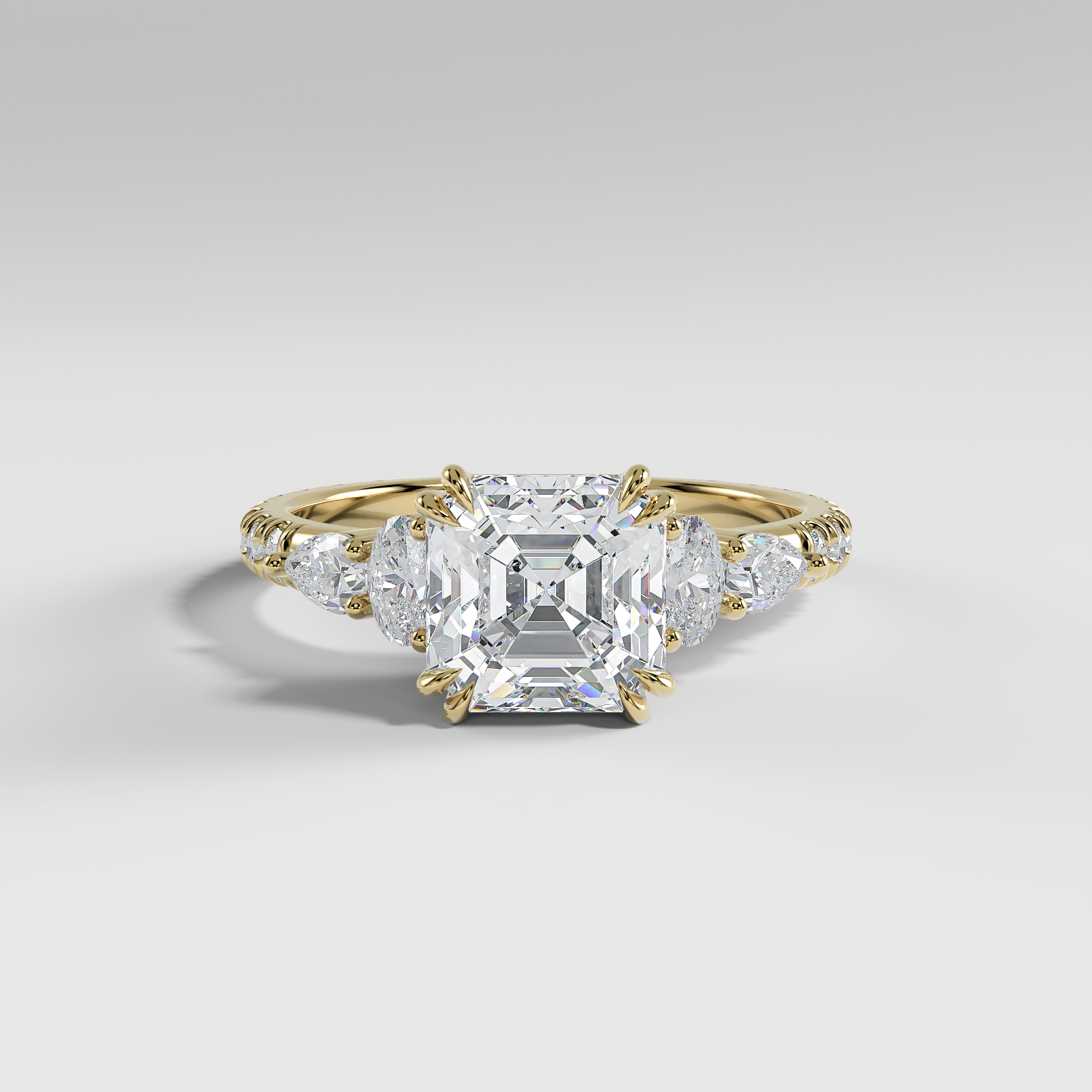 ELEANOR - Asscher Five-Stone Diamond Ring with Oval & Pear Side Stones and Pavé Band