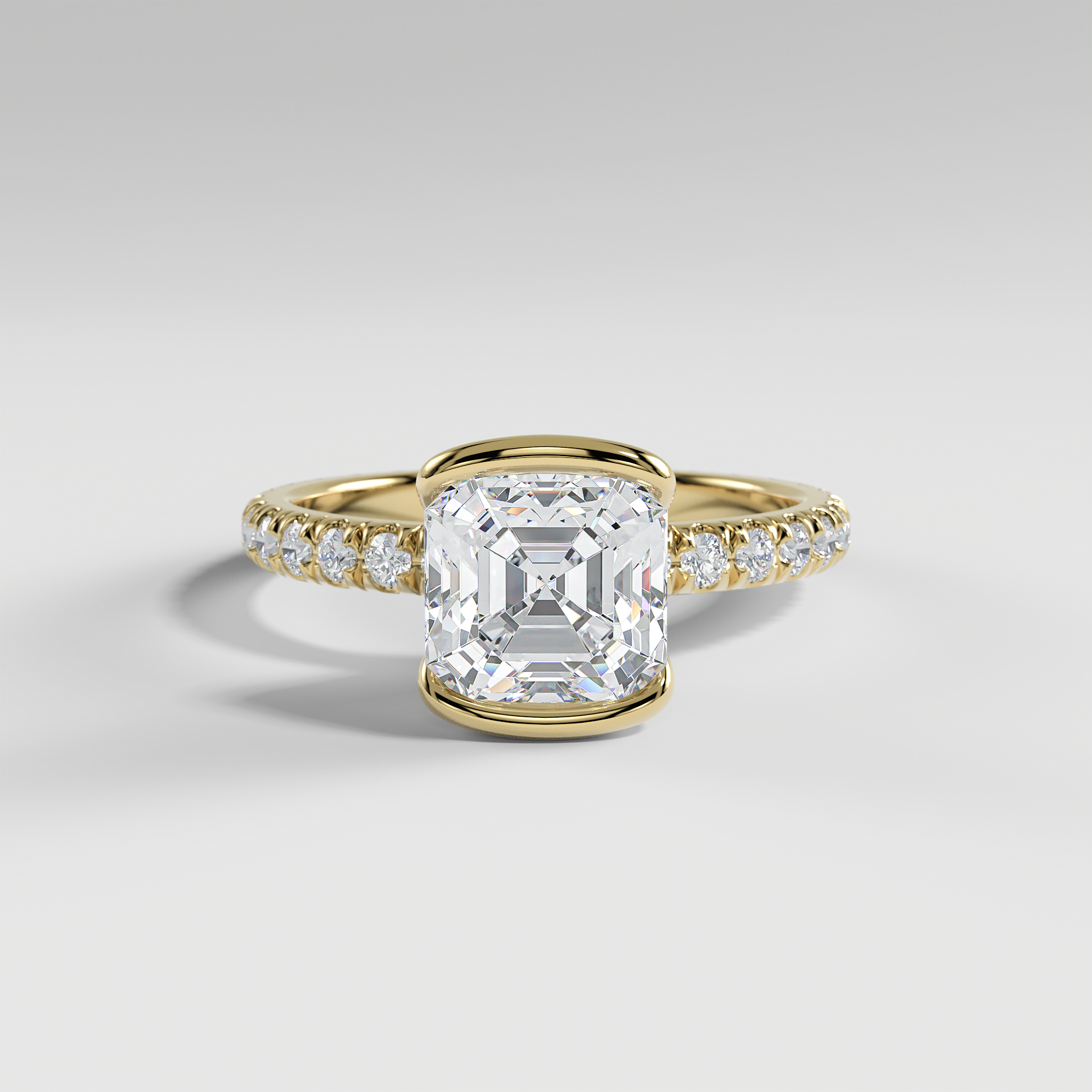 MAYA - Asscher Solitaire Engagement Ring with Pavé and Half Bezel Setting