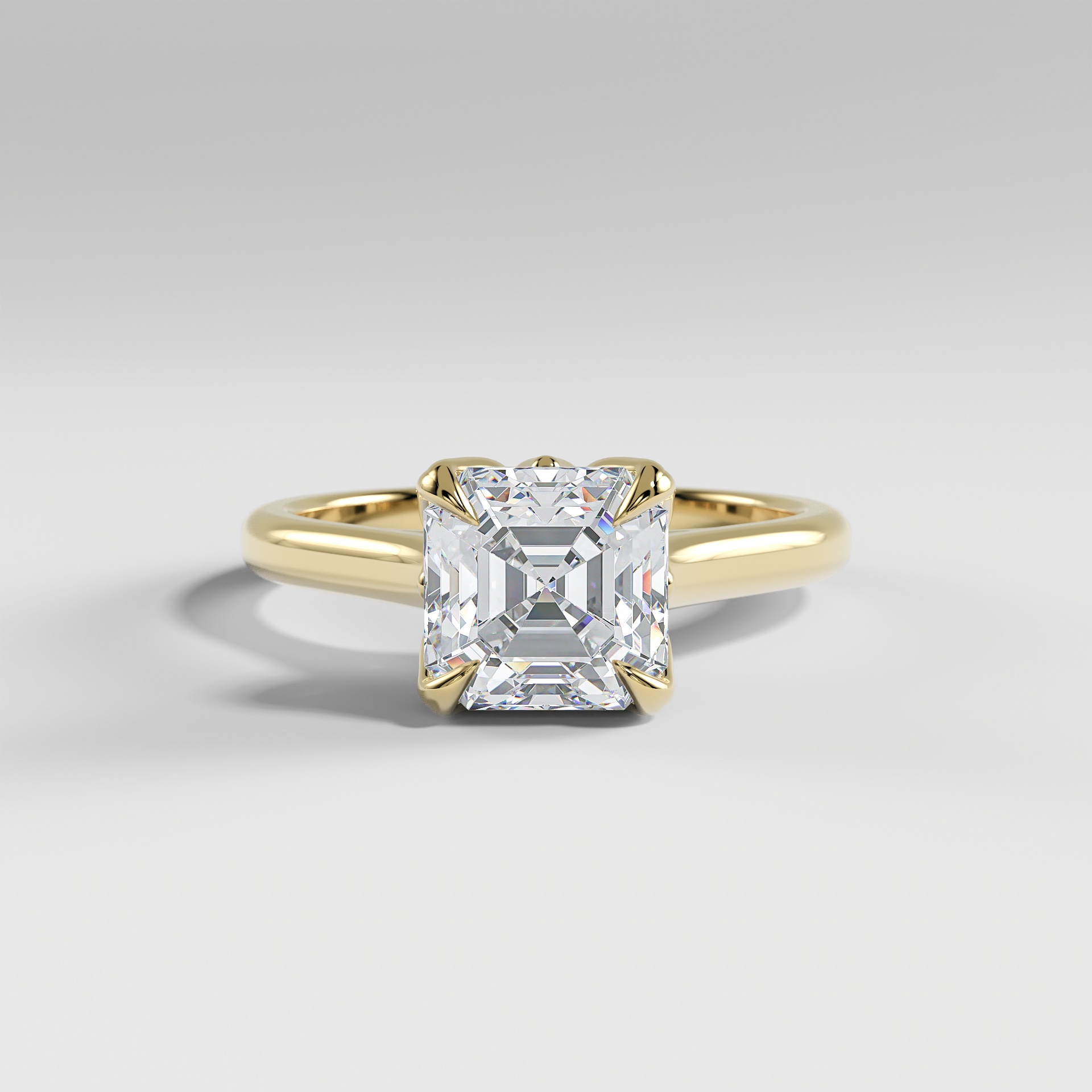 GEORGIA - Asscher Solitaire Engagement Ring with Polished Cathedral Band and Lotus Basket