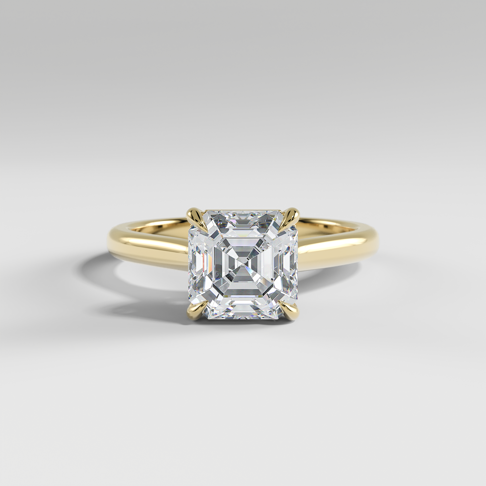 EMMA - Asscher Solitaire Engagement Ring with Hidden Halo and Polished Cathedral Band