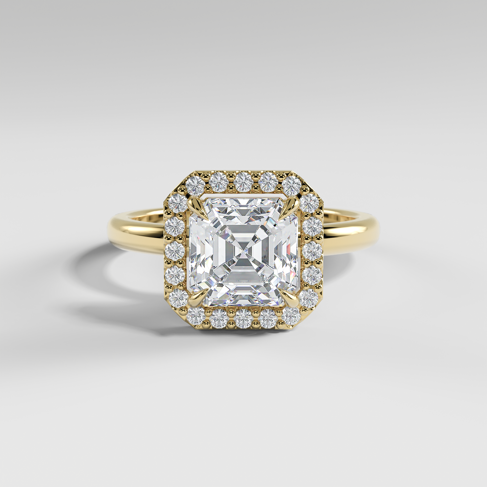 ELIANA - Asscher Halo Engagement Ring with Polished Band