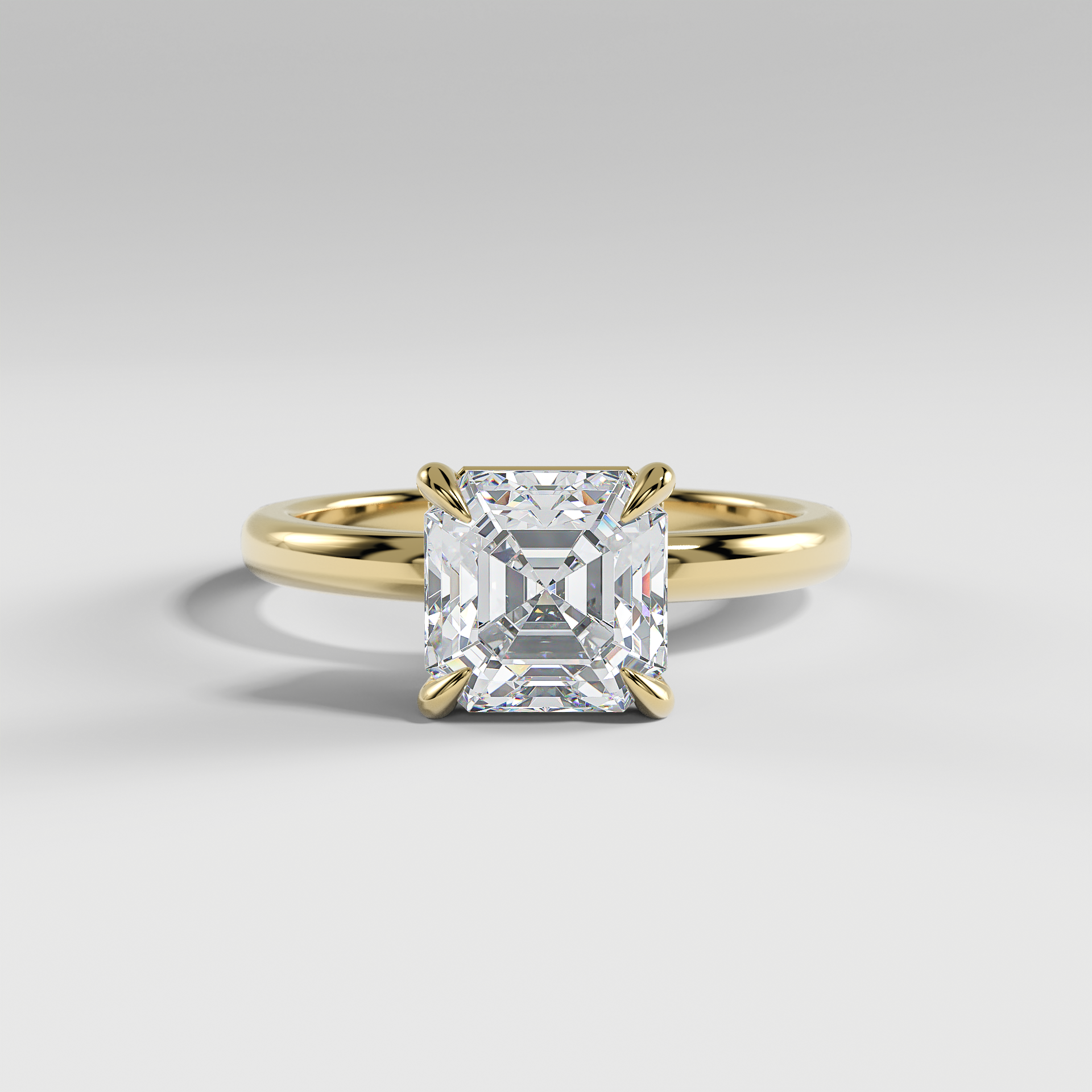LAURA - Asscher Solitaire Engagement Ring with Choker-Style Hidden Halo and Polished Band