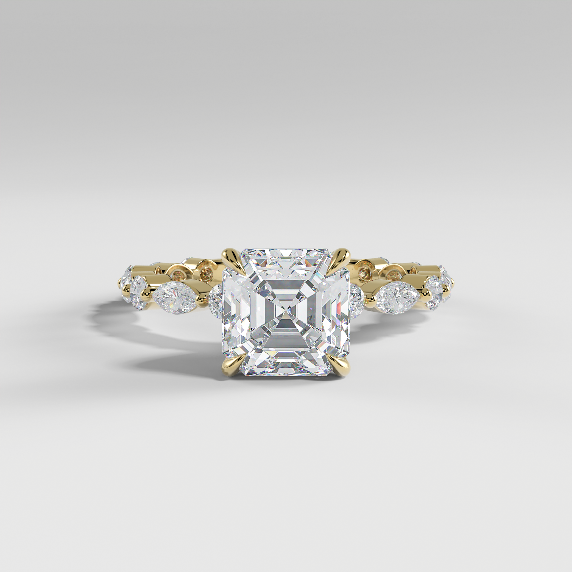 VALENTINA - Asscher Solitaire Engagement Ring with Marquise & Round Accent Stones
