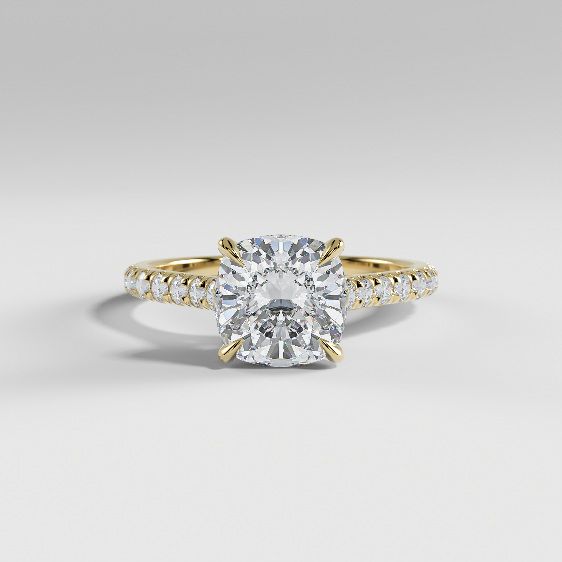 EVELYN - Cushion Solitaire Engagement Ring with Pavé Cathedral Band