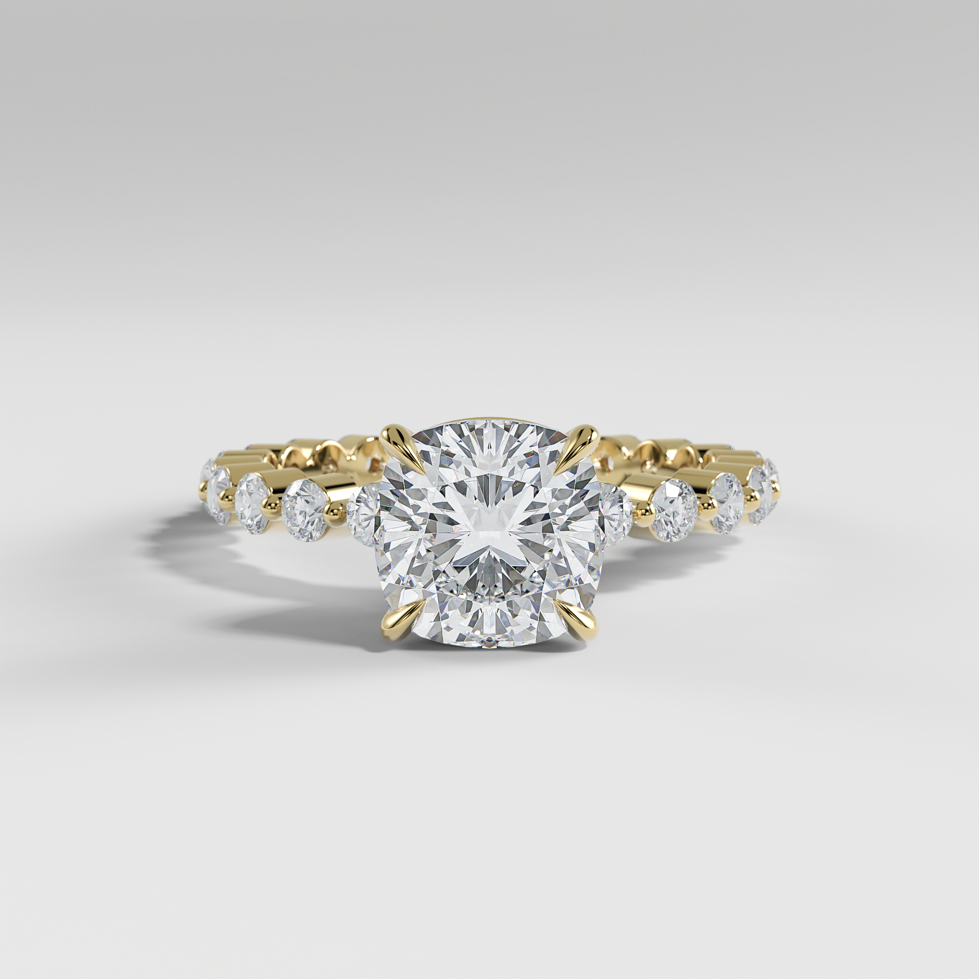 NAOMI - Cushion Solitaire Engagement Ring with Hidden Halo and 2.2mm Round Accent Diamonds