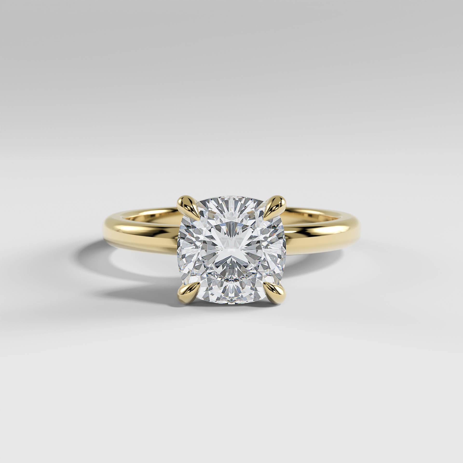 ARIANA - Cushion Solitaire Engagement Ring with Polished Band and Open Basket Setting