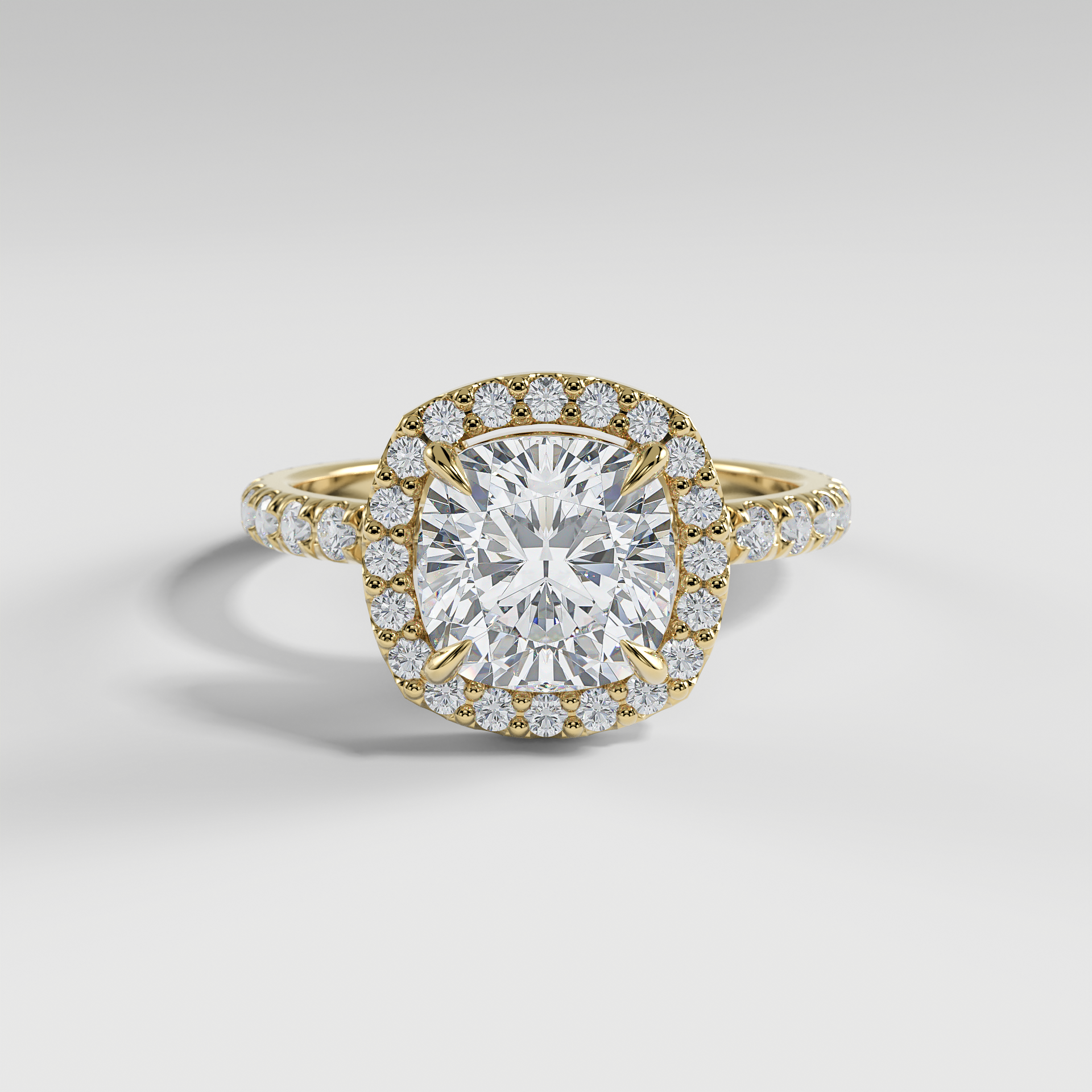 AVA - Cushion Halo Engagement Ring with Pavé Diamond Band