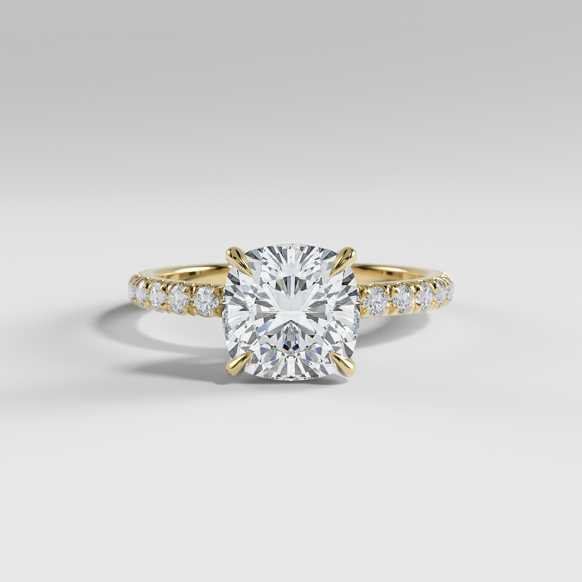 ISABELLA - Cushion Solitaire Engagement Ring with Pavé Diamond Band
