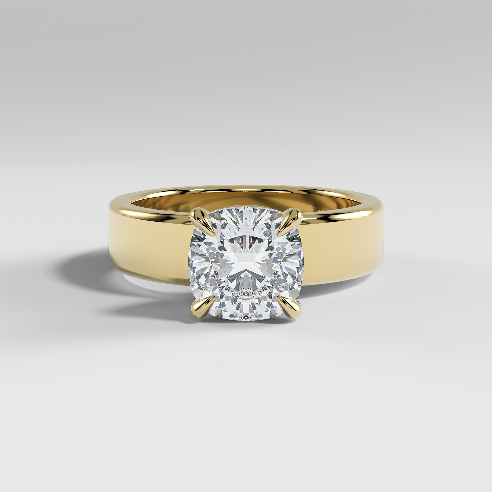 STELLA - Cushion 5mm Flat Solitaire Engagement Ring with Hidden Halo and Polished Band