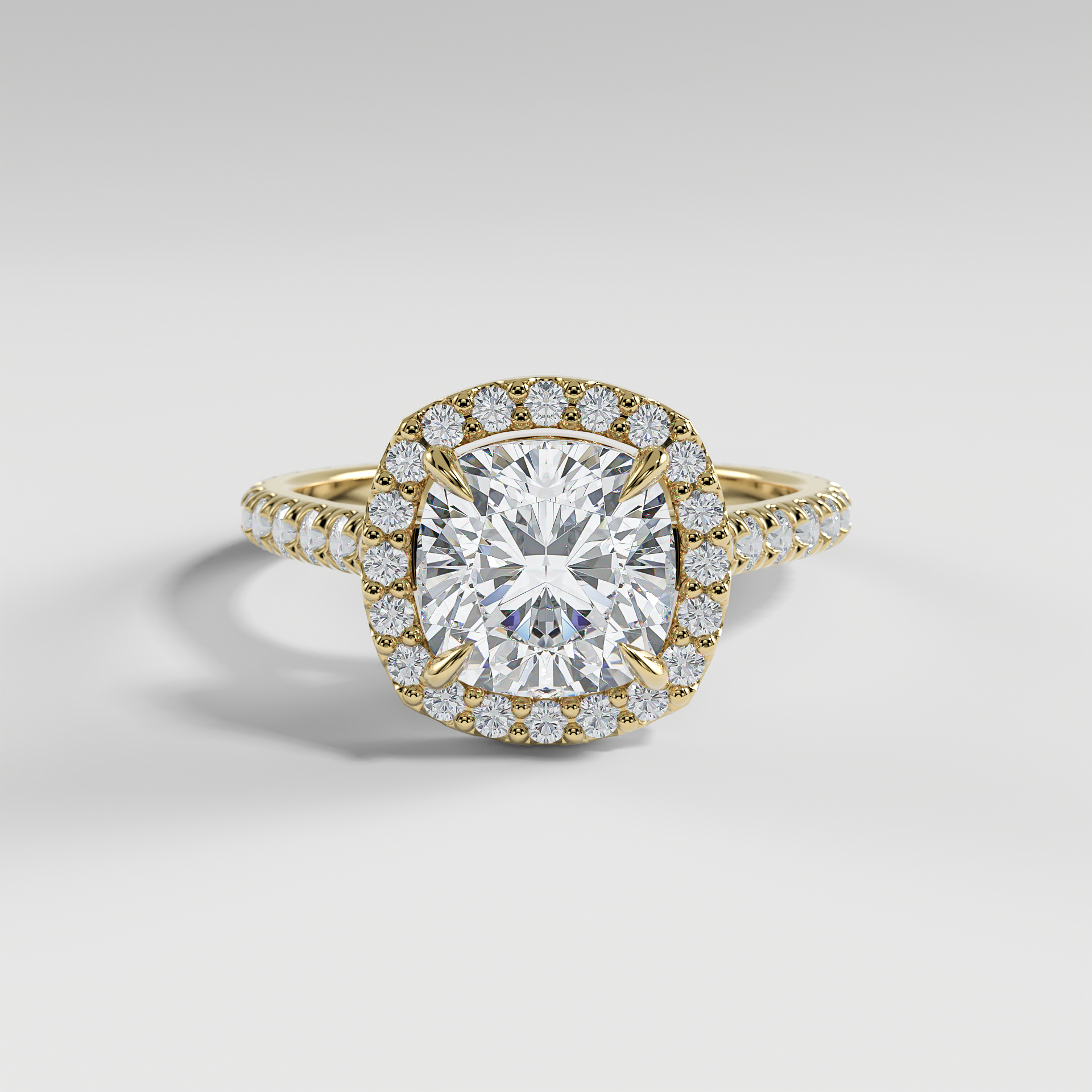 SOFIA - Cushion Halo Engagement Ring with Pavé Diamond Cathedral Band
