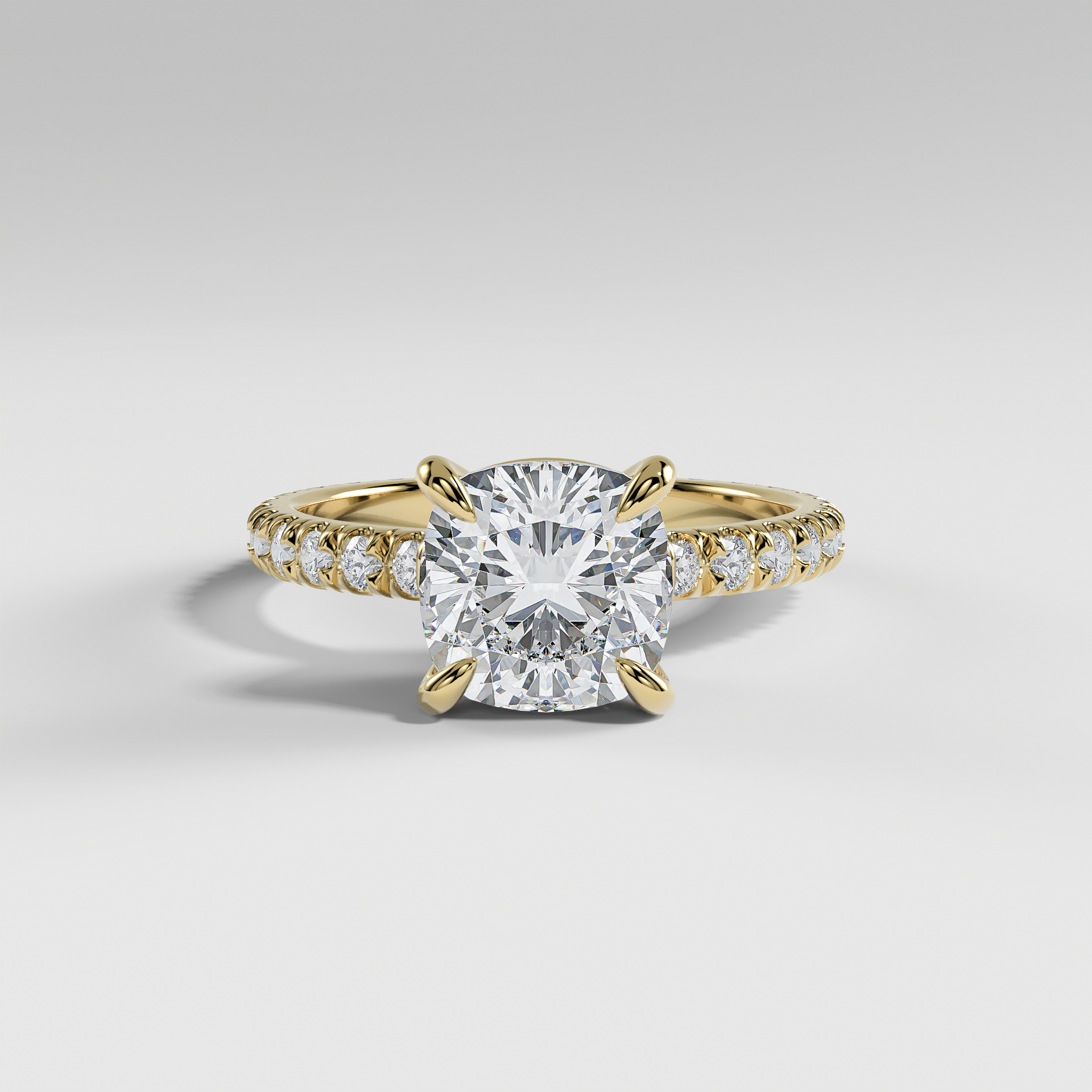 ELIZABETH - Cushion Solitaire Engagement Ring with Pavé Diamond Hidden Halo and Low-Set Donut Basket