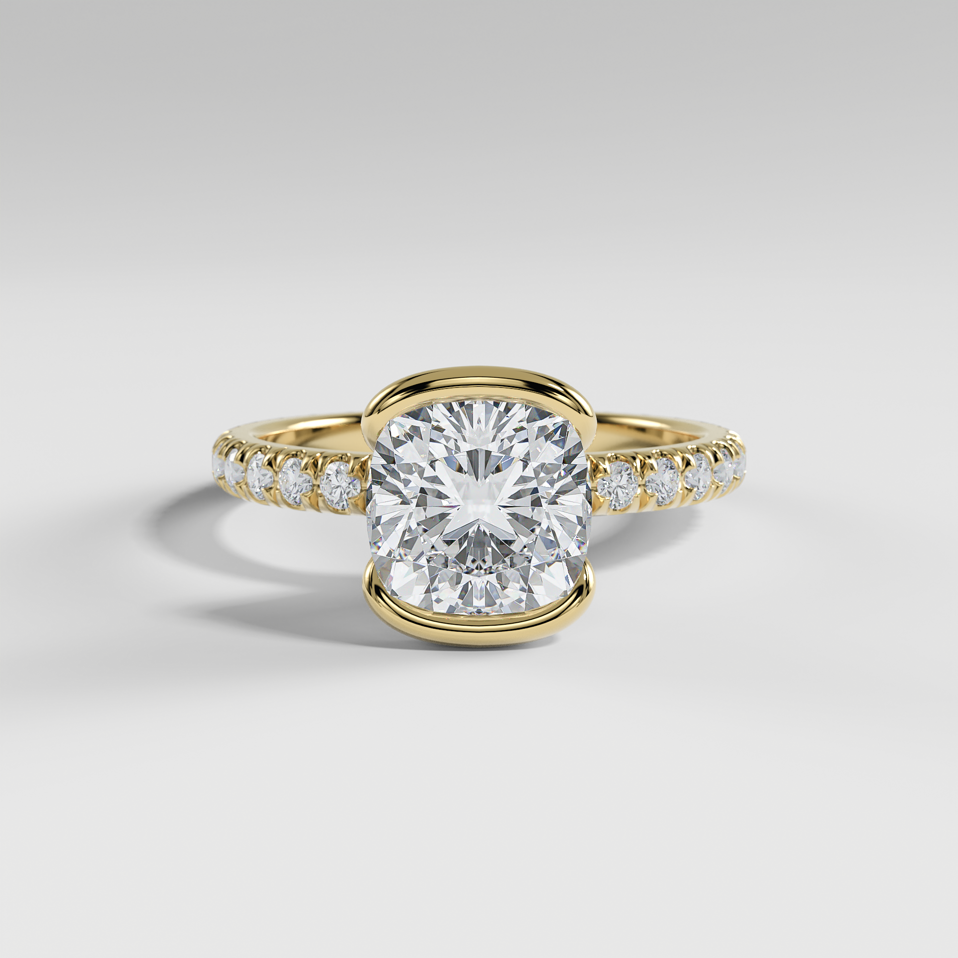MAYA - Cushion Solitaire Engagement Ring with Pavé and Half Bezel Setting
