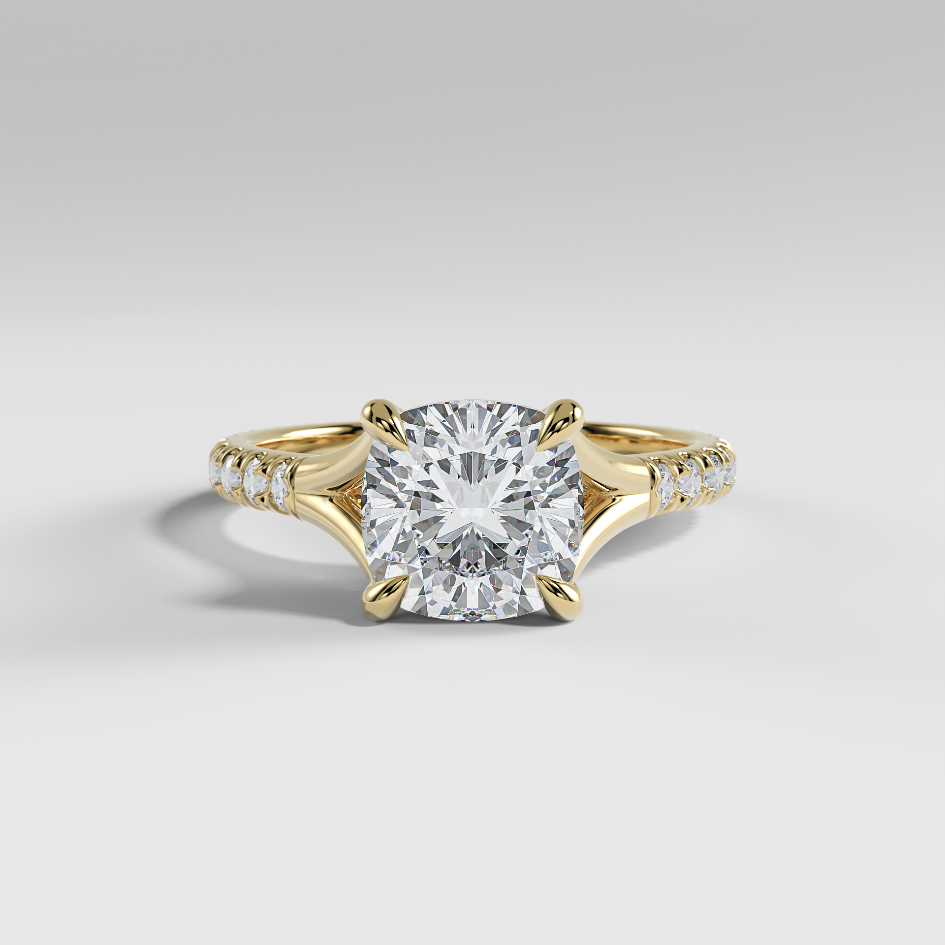 VICTORIA - Cushion Solitaire Engagement Ring with Pavé Diamond Split Band