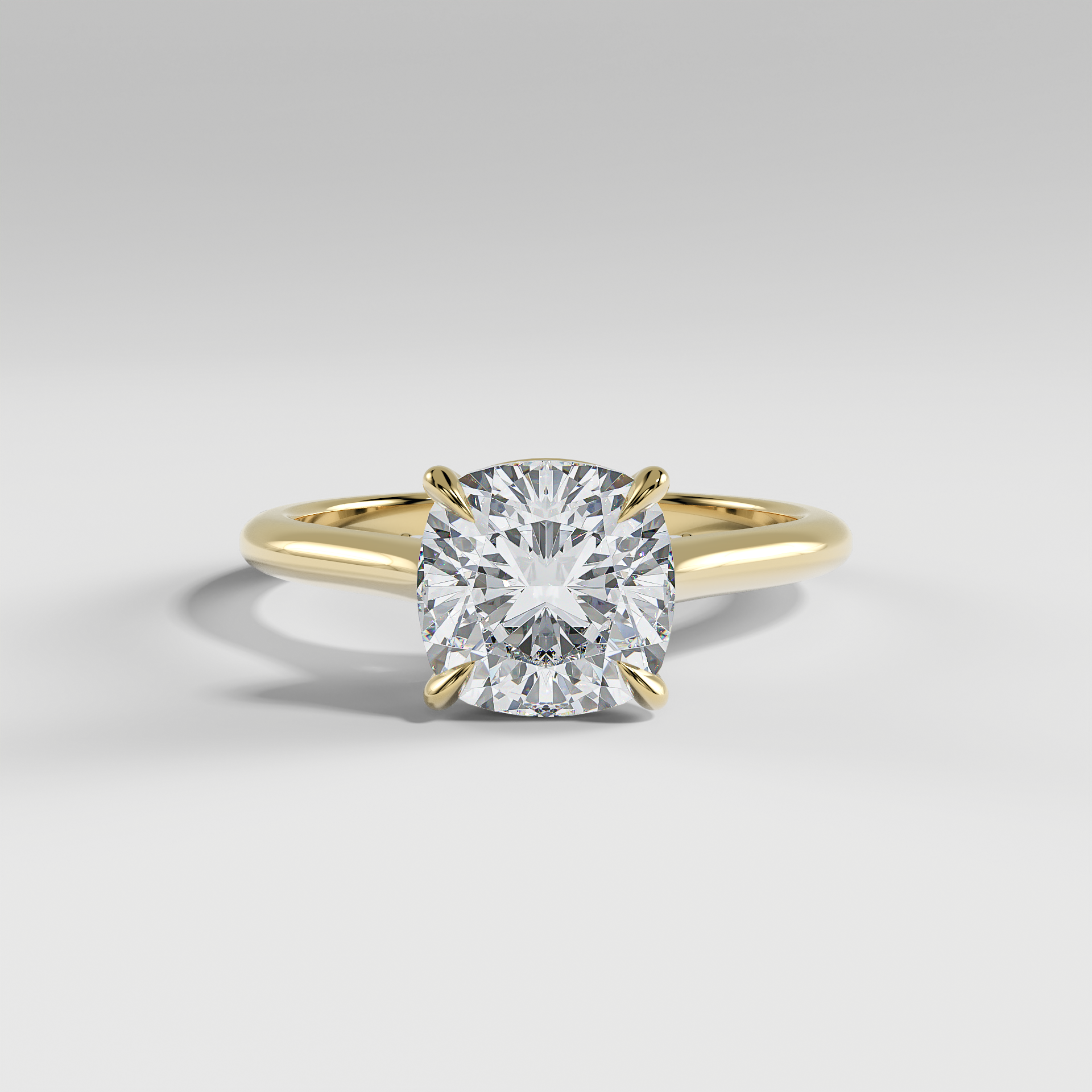 BILLIE - Cushion Solitaire Engagement Ring with Hidden Halo, Polished Cathedral Band, and Pavé Bridge