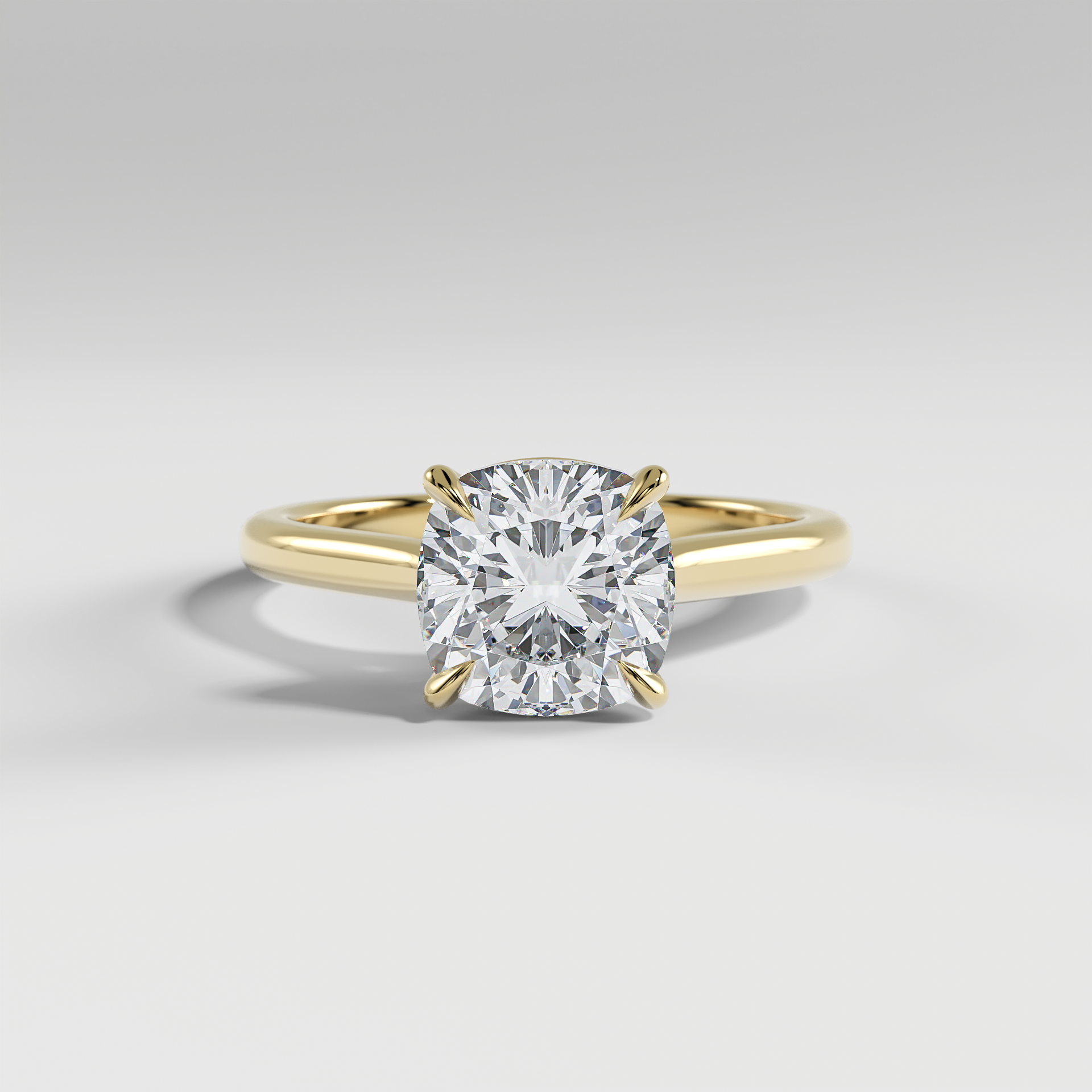 EMMA - Cushion Solitaire Engagement Ring with Hidden Halo and Polished Cathedral Band