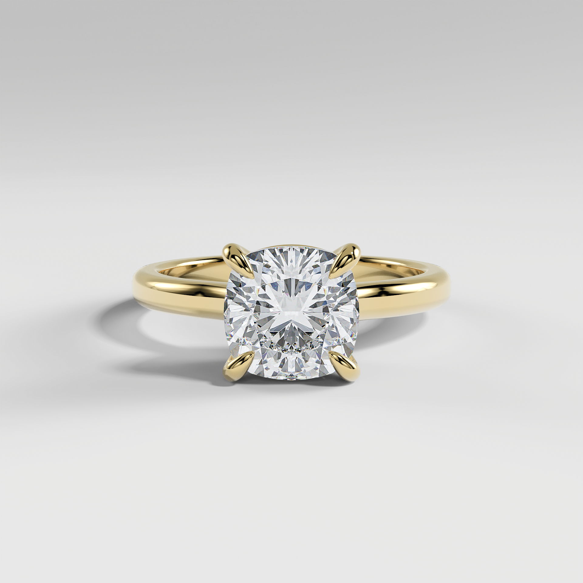 KAYLEE - Cushion Solitaire Engagement Ring with Hidden Halo and Low-Set Donut Basket Polished Band