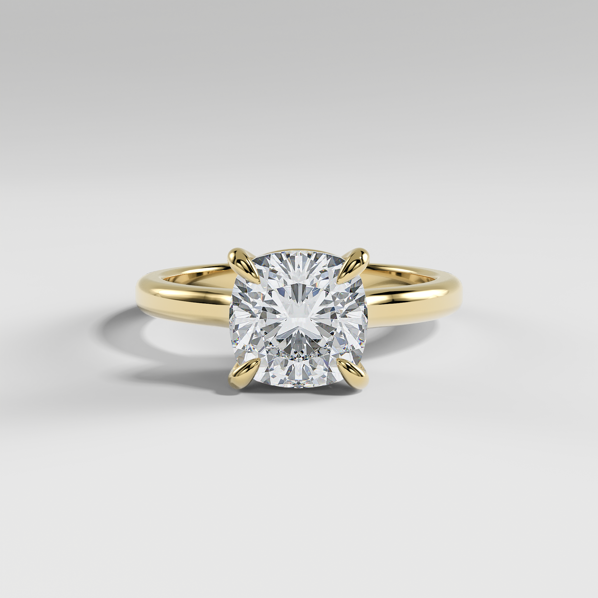 PAISLEY - Cushion Solitaire Engagement Ring with Low-Set Donut Basket and Polished Band
