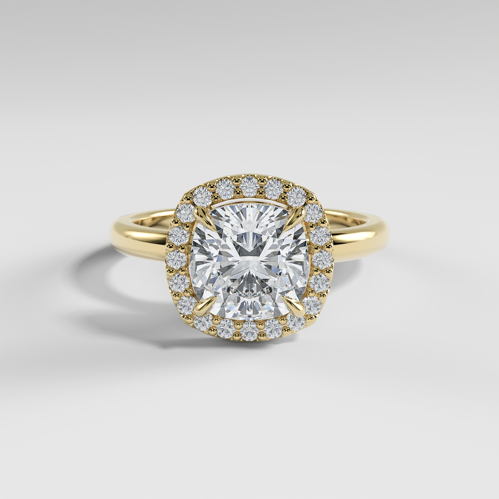 ELIANA - Cushion Halo Engagement Ring with Polished Band