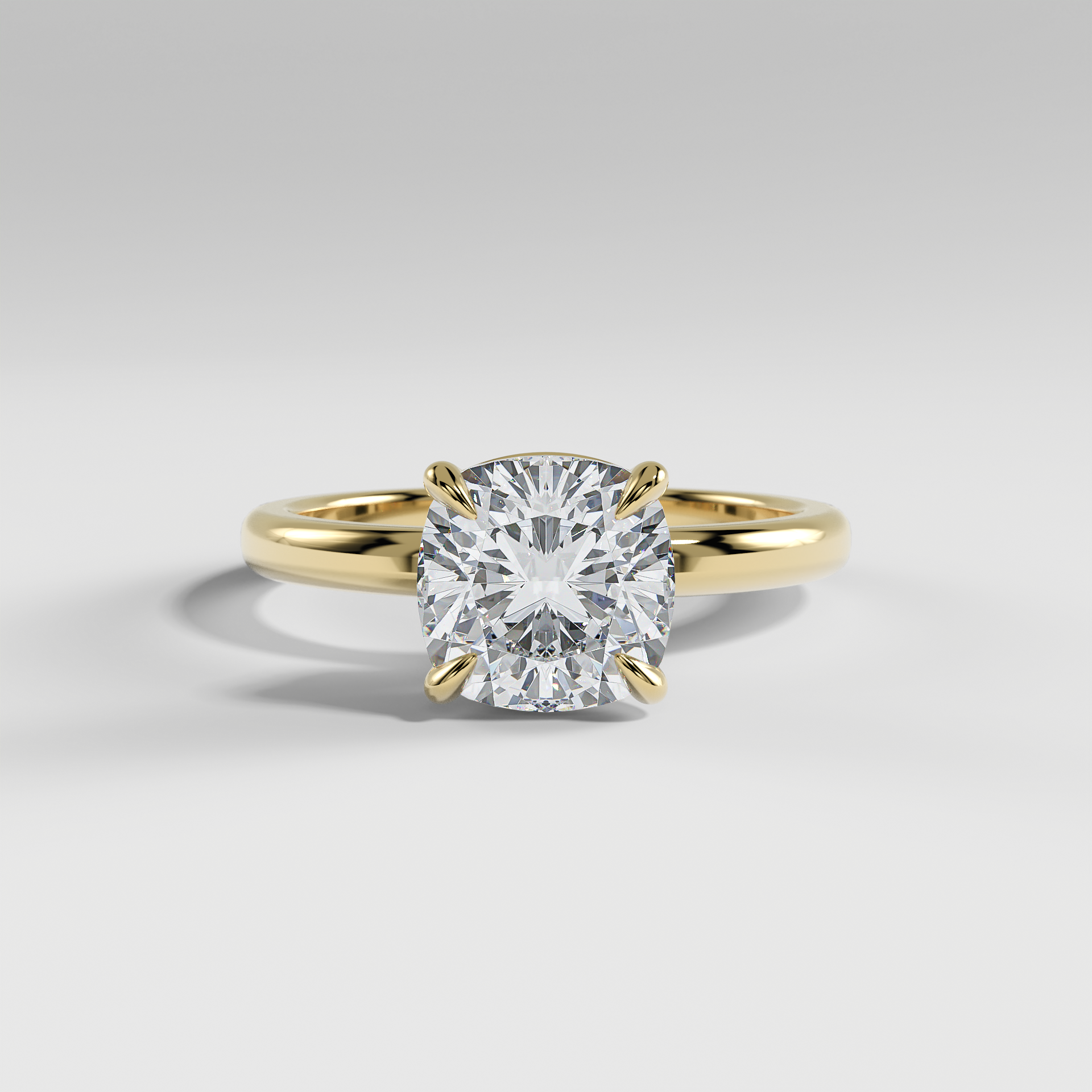 LAURA - Cushion Solitaire Engagement Ring with Choker-Style Hidden Halo and Polished Band