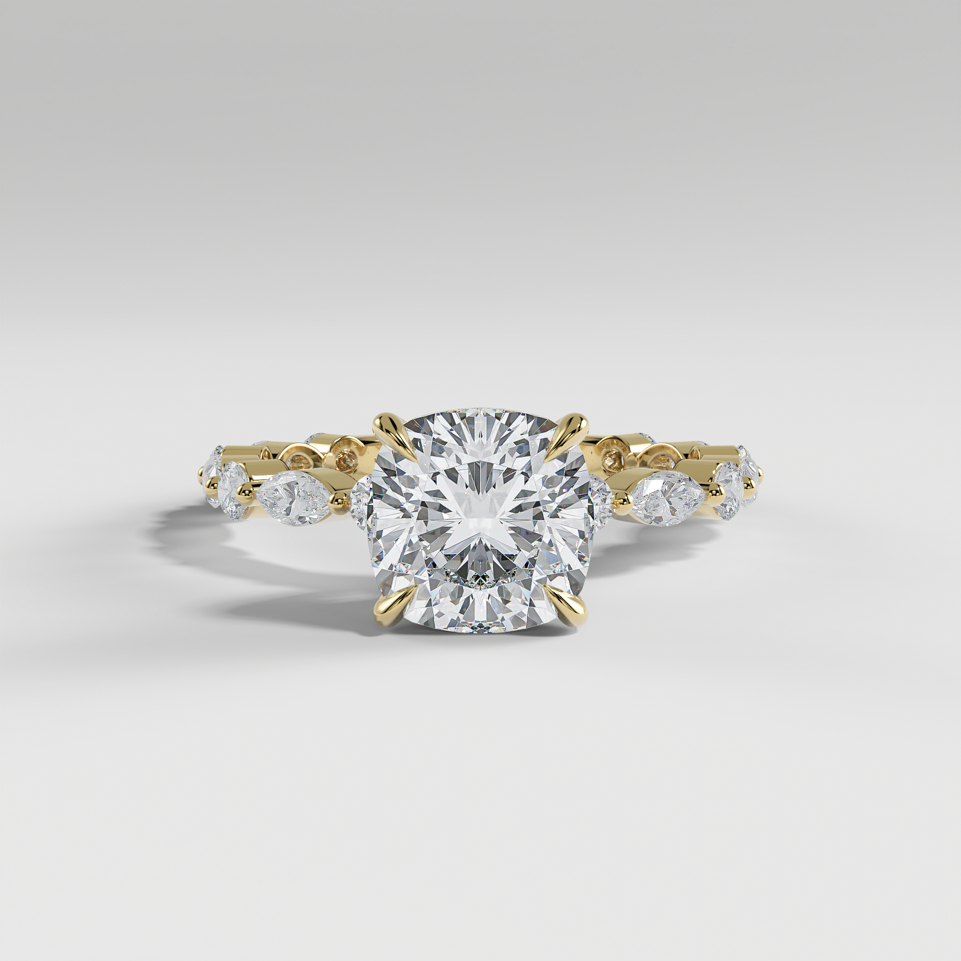 VALENTINA - Cushion Solitaire Engagement Ring with Marquise & Round Accent Stones