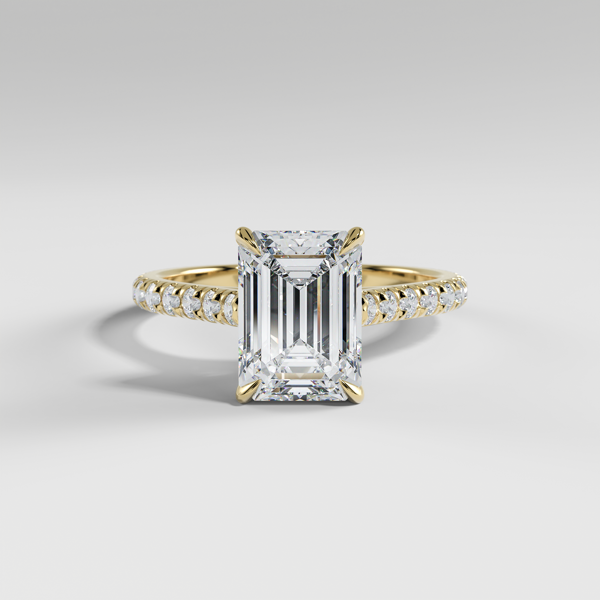 EVELYN - Emerald Solitaire Engagement Ring with Pavé Cathedral Band