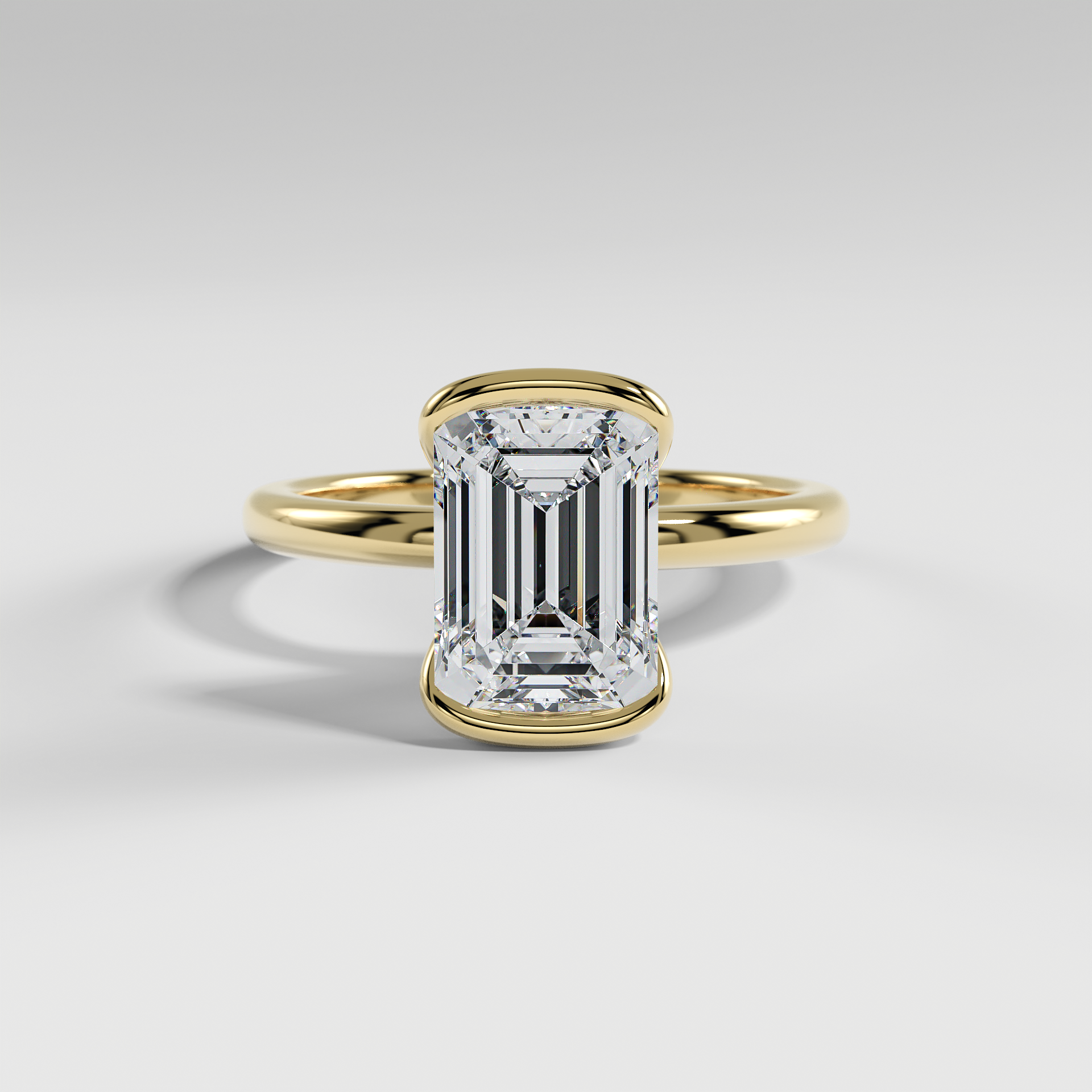 POPPY - Emerald Solitaire Engagement Ring with Half Bezel Setting and Polished Band