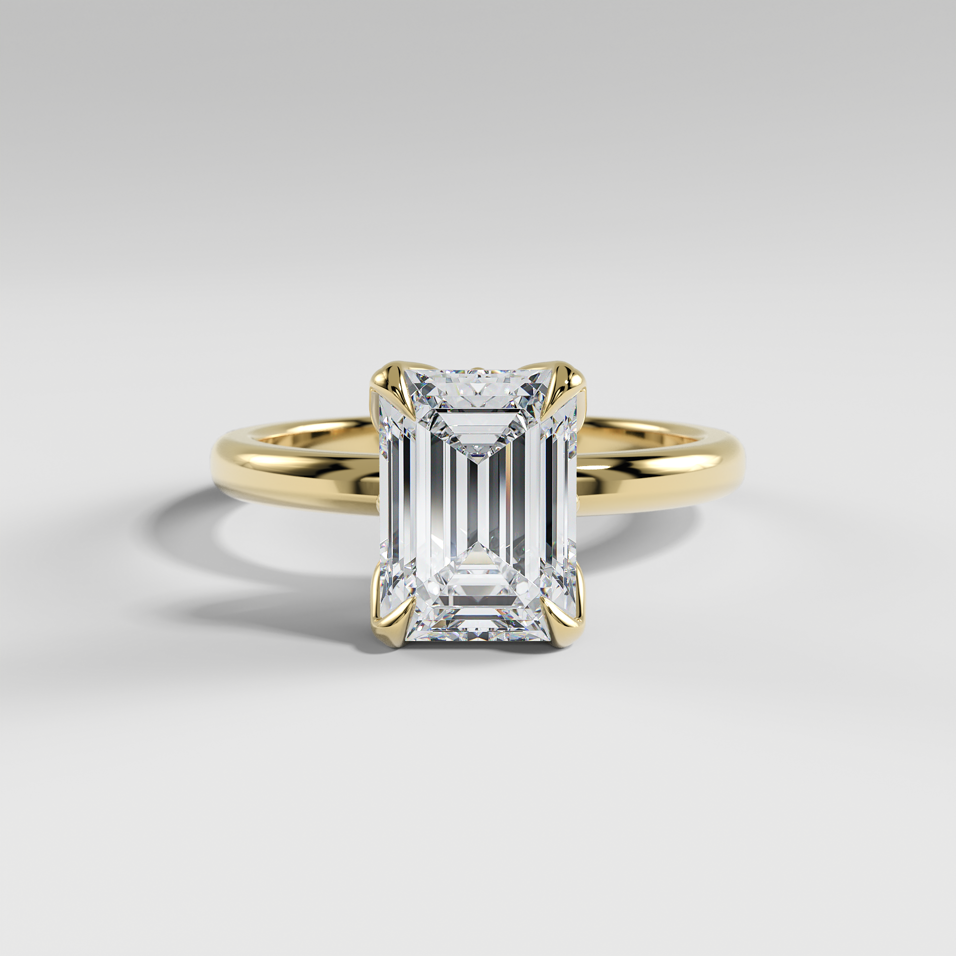 AUBREY - Emerald Solitaire Engagement Ring with Polished Band and Lotus Basket