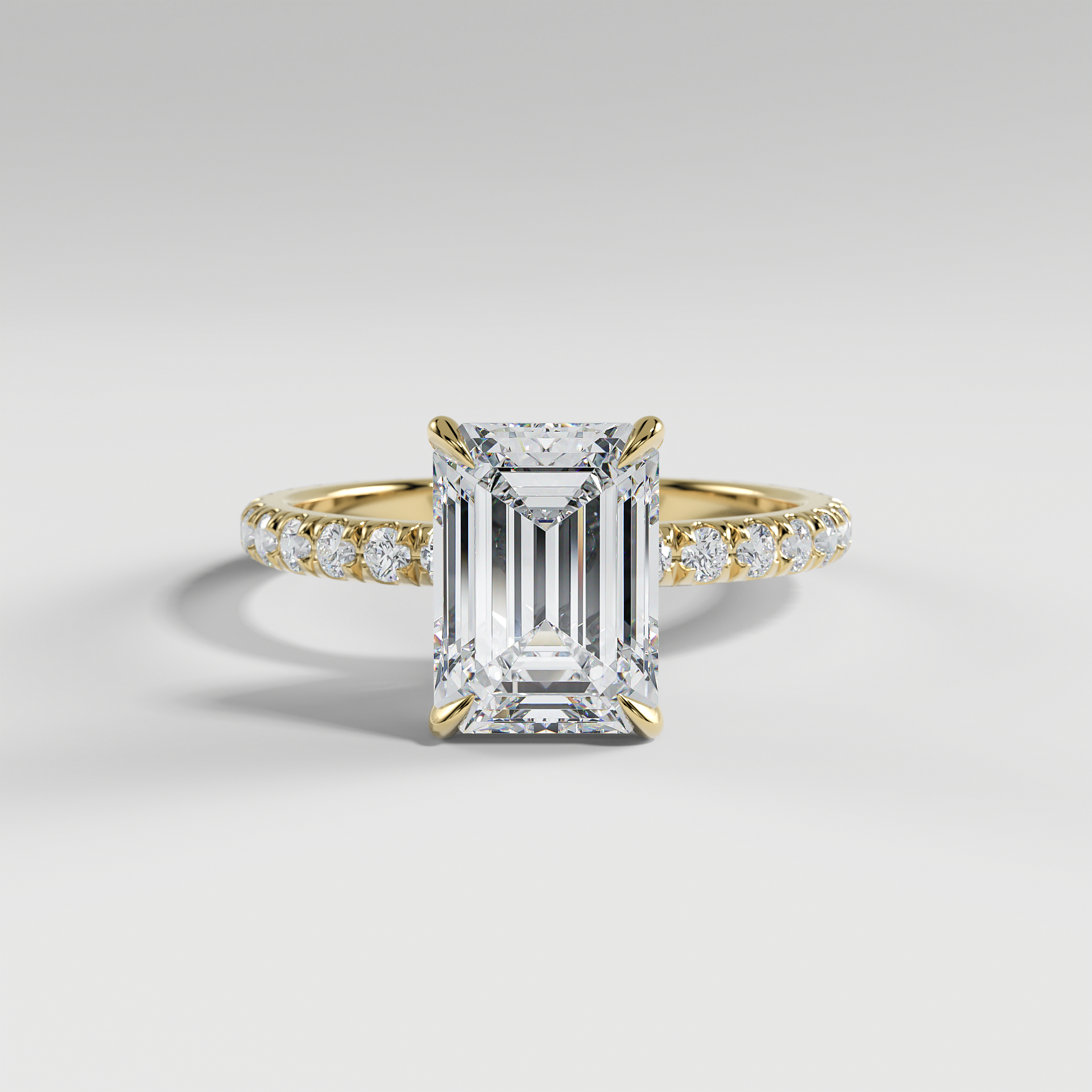 ISABELLA - Emerald Solitaire Engagement Ring with Pavé Diamond Band