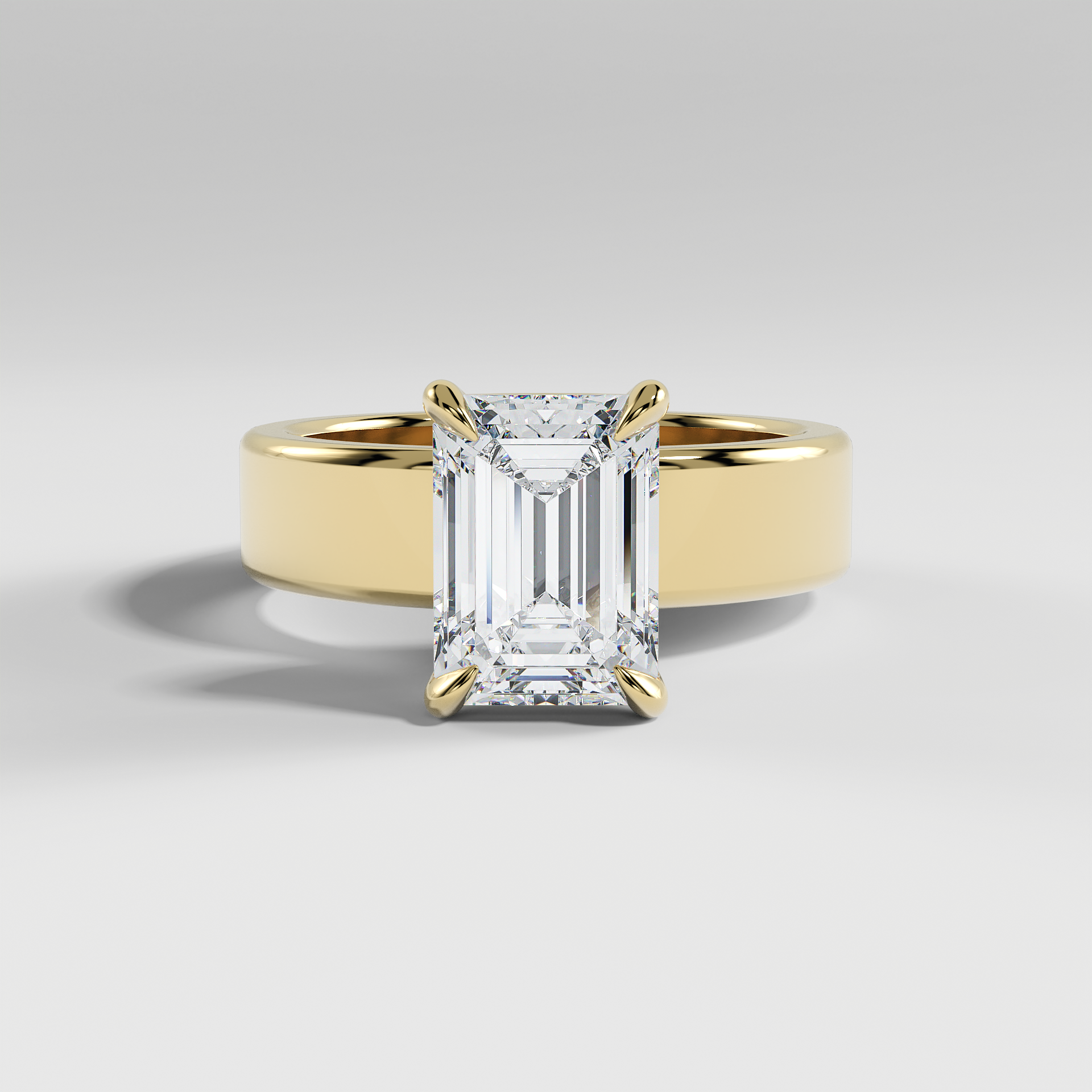 STELLA - Emerald 5mm Flat Solitaire Engagement Ring with Hidden Halo and Polished Band