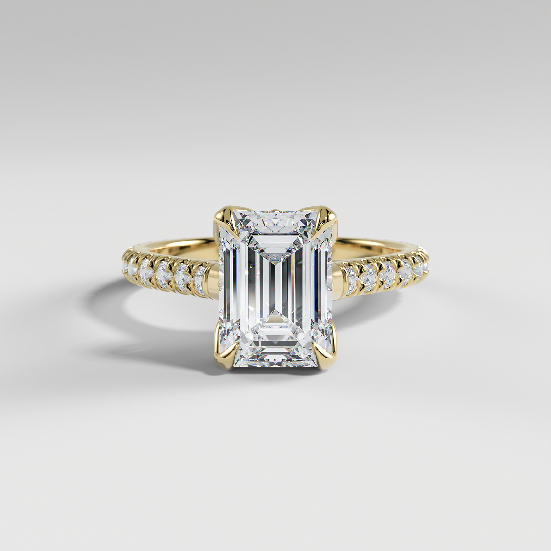 VIOLET - Emerald Solitaire Engagement Ring with Pavé Diamond Cathedral Band and Lotus Basket