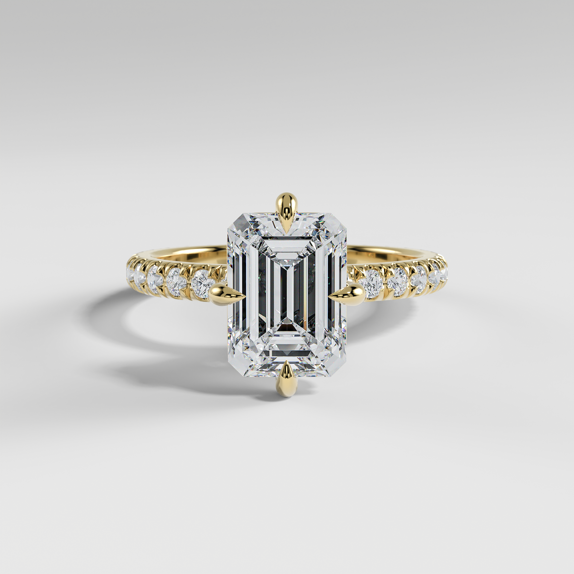 ANNA - Emerald North–South Solitaire Engagement Ring with Pavé Diamond
