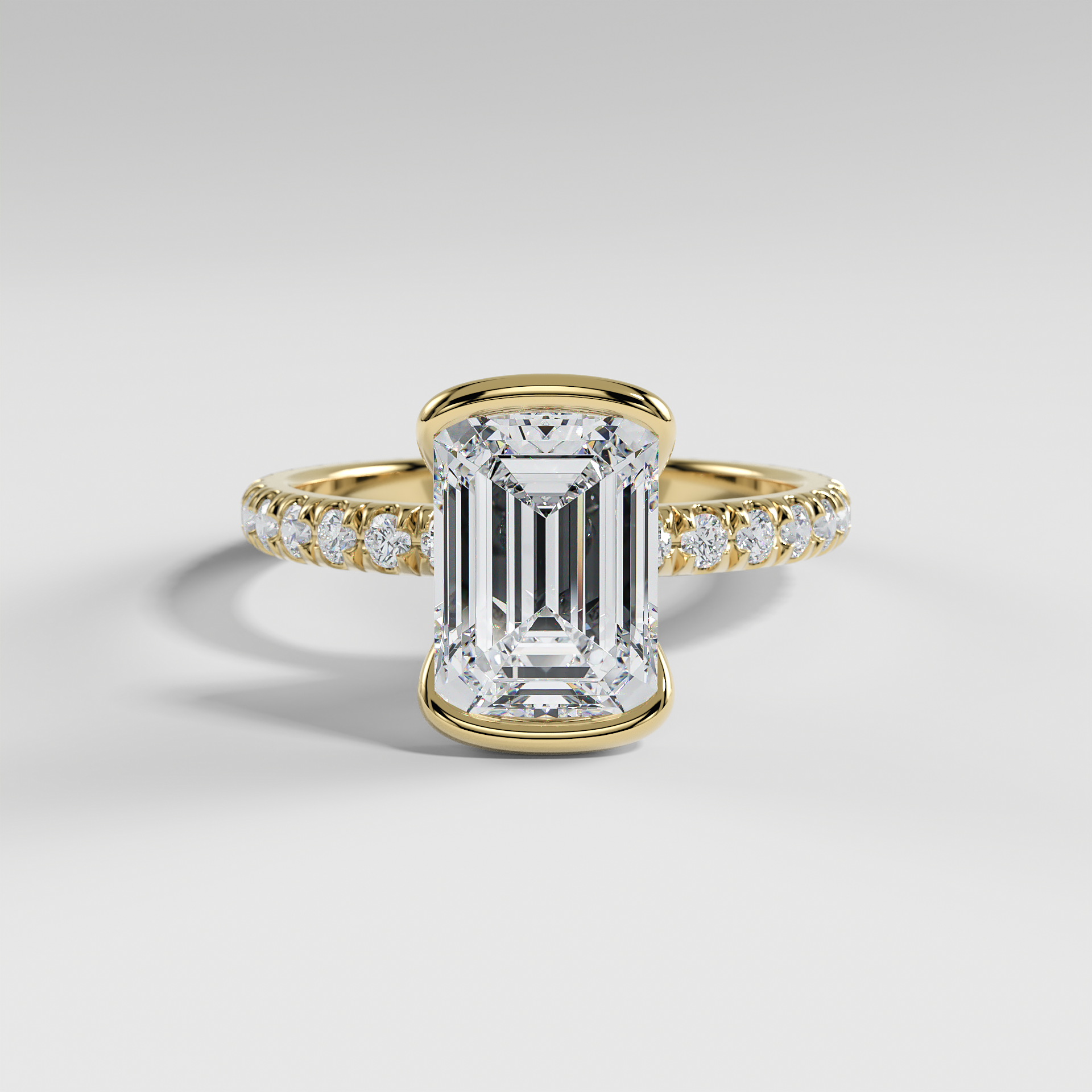 MAYA - Emerald Solitaire Engagement Ring with Pavé and Half Bezel Setting