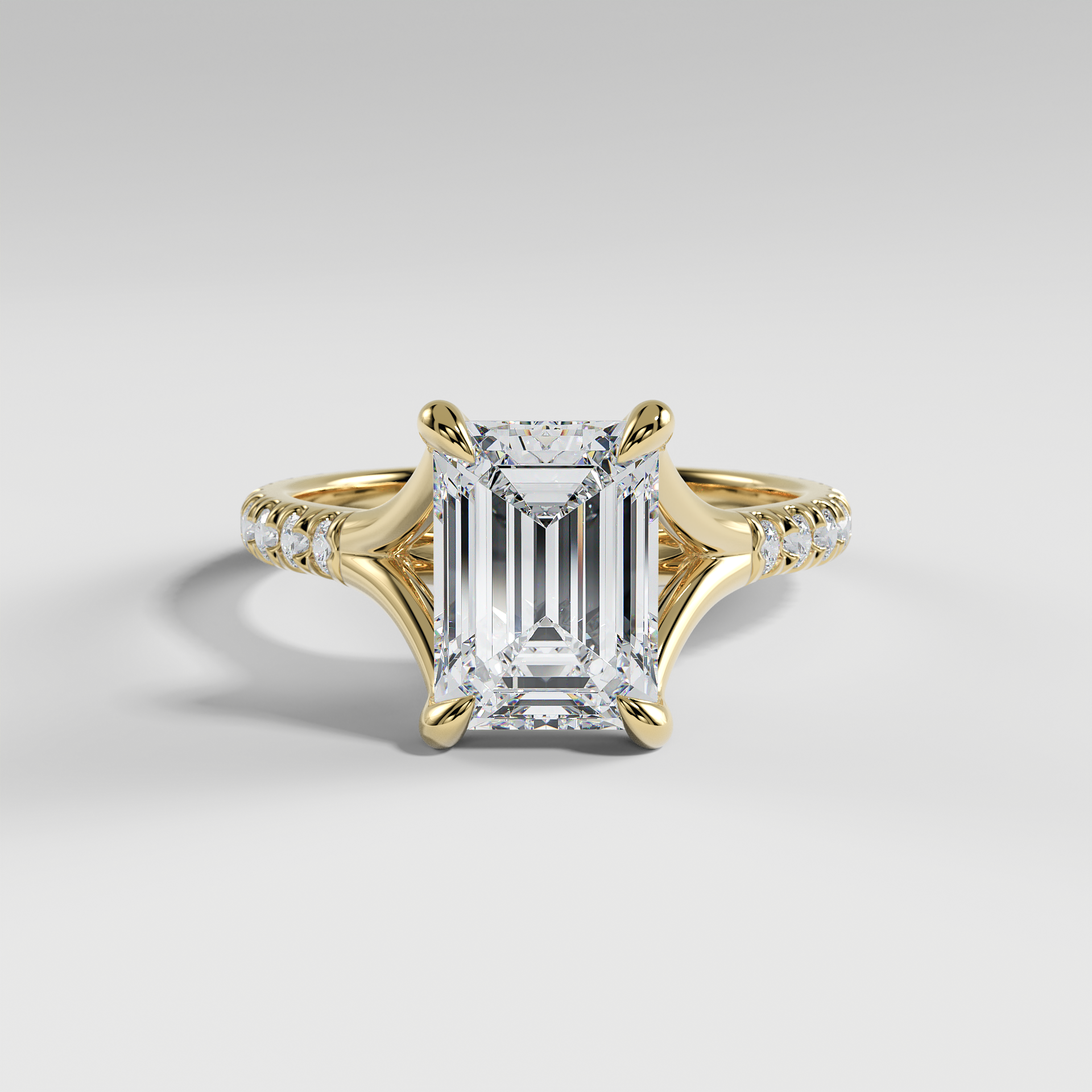 VICTORIA - Emerald Solitaire Engagement Ring with Pavé Diamond Split Band