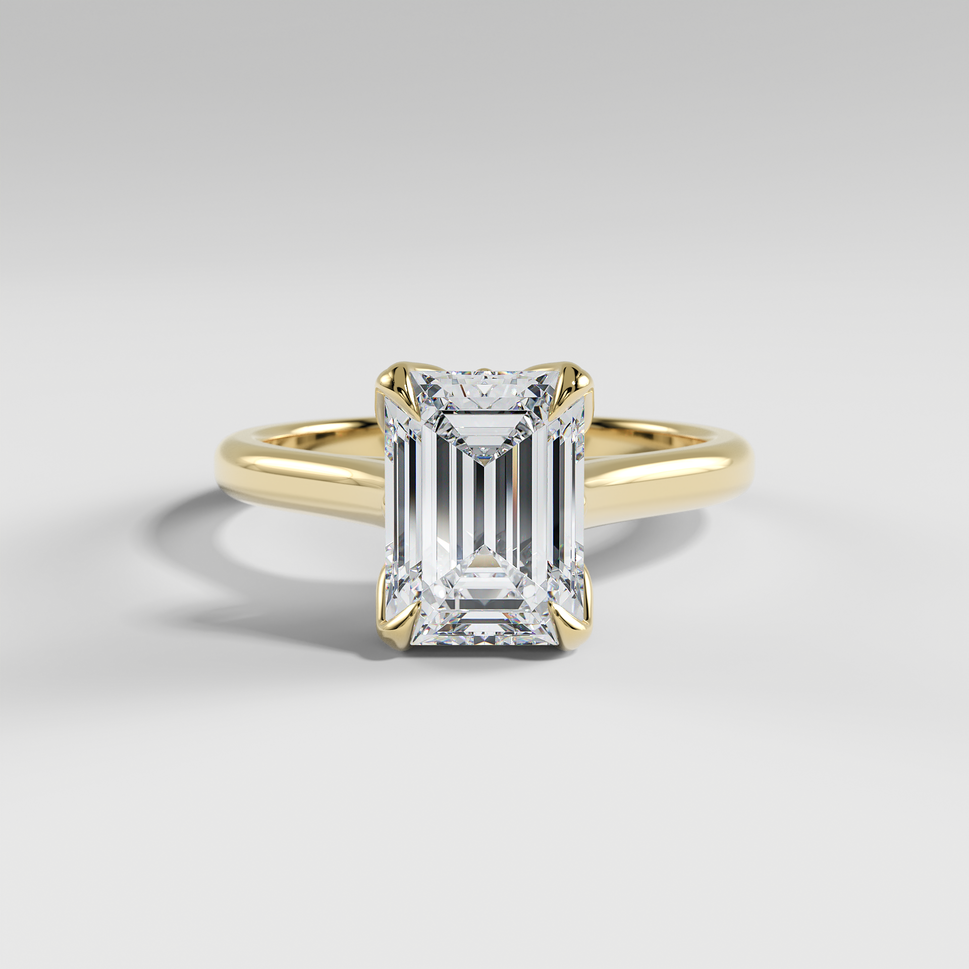 GEORGIA - Emerald Solitaire Engagement Ring with Polished Cathedral Band and Lotus Basket