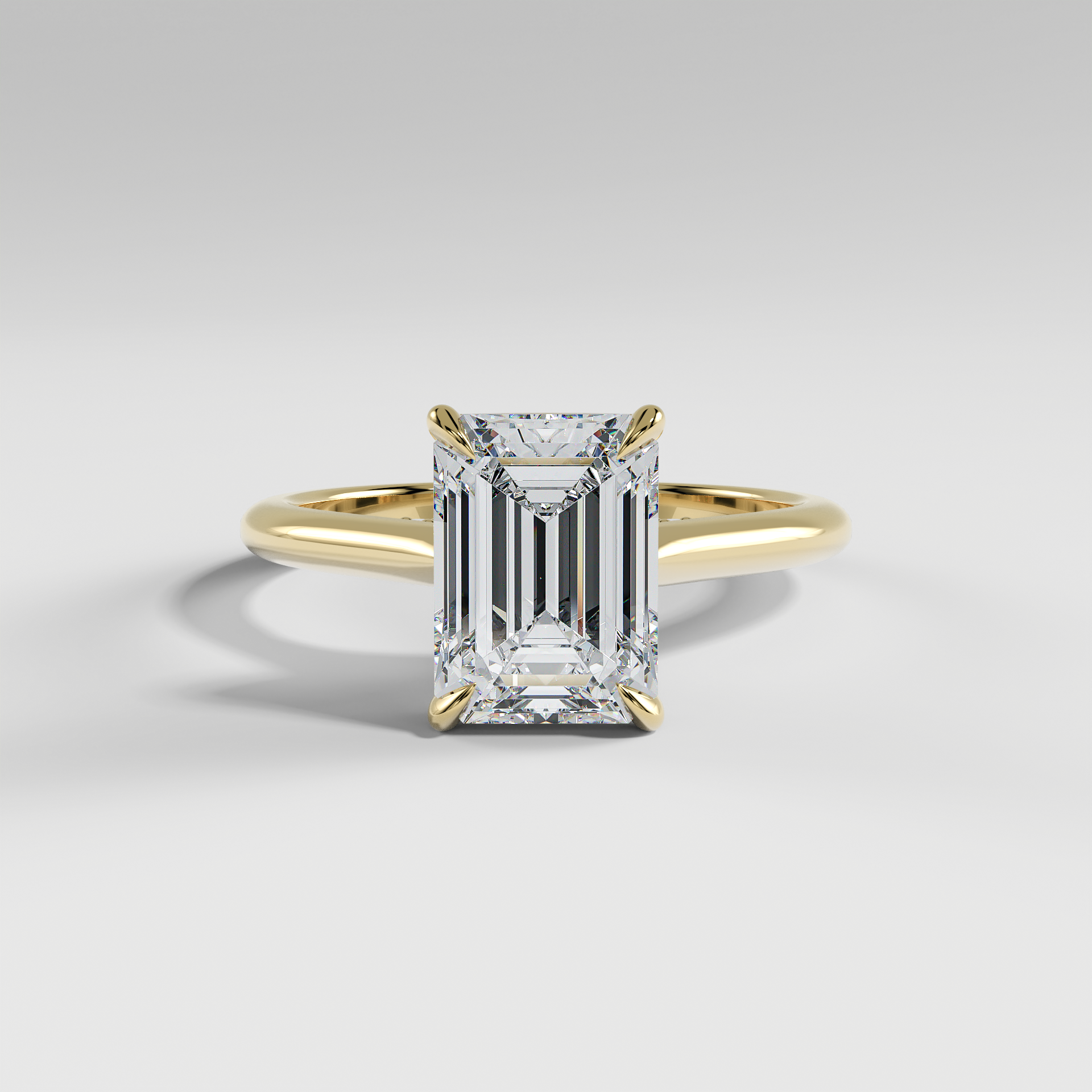 BILLIE - Emerald Solitaire Engagement Ring with Hidden Halo, Polished Cathedral Band, and Pavé Bridge