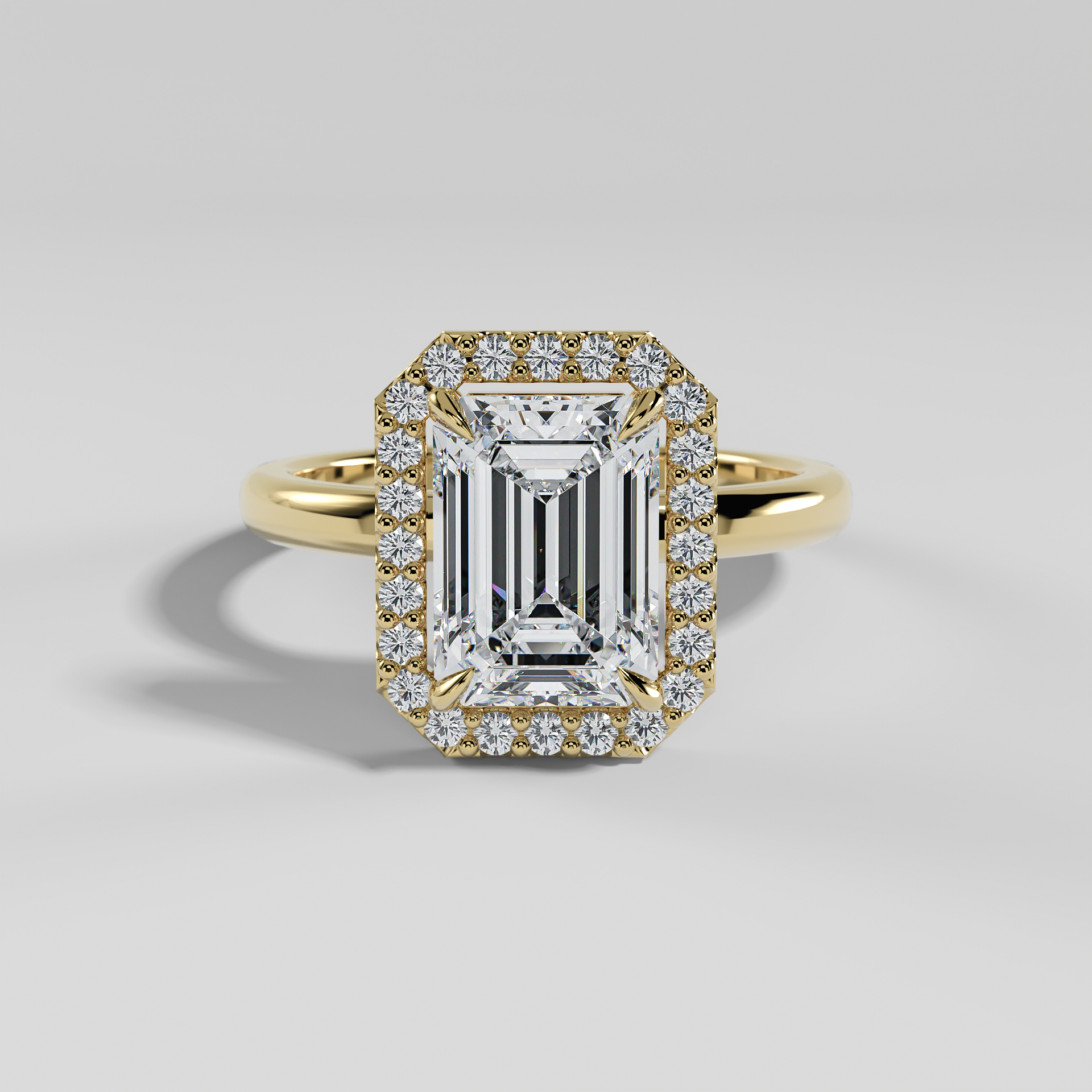 ELIANA - Emerald Halo Engagement Ring with Polished Band