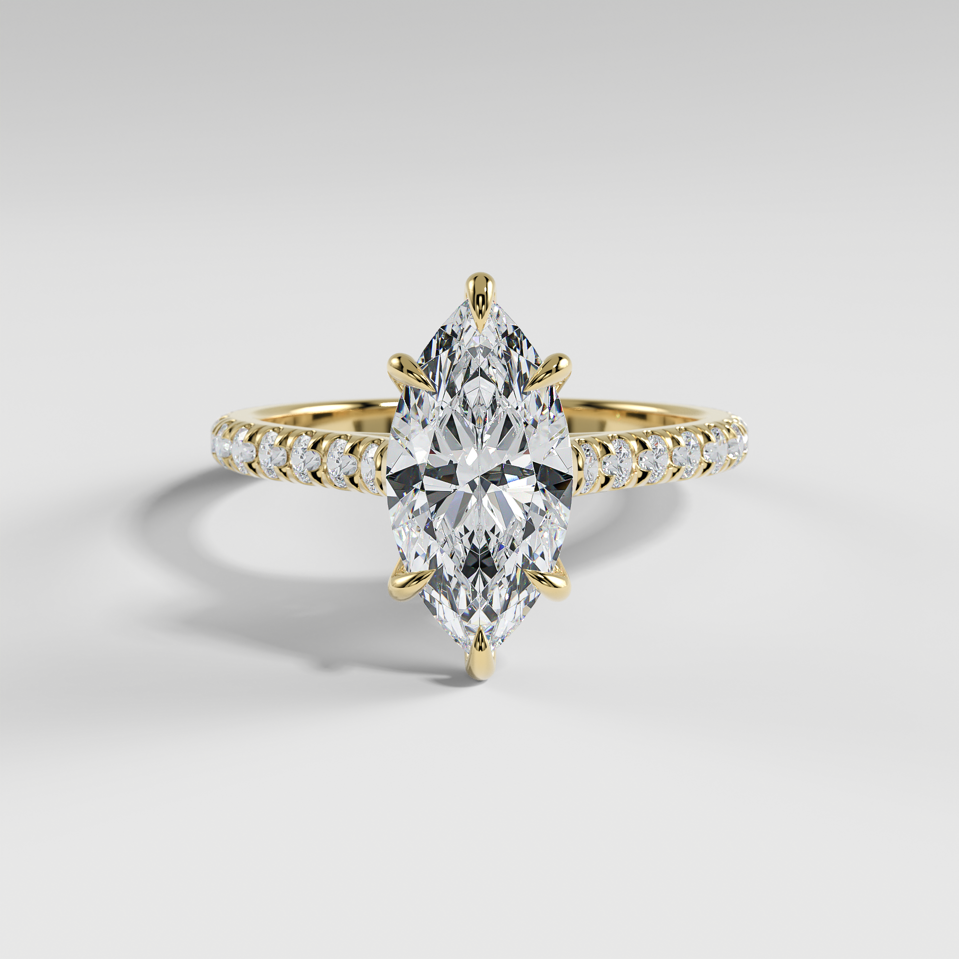 EVELYN - Marquise Solitaire Engagement Ring with Pavé Cathedral Band